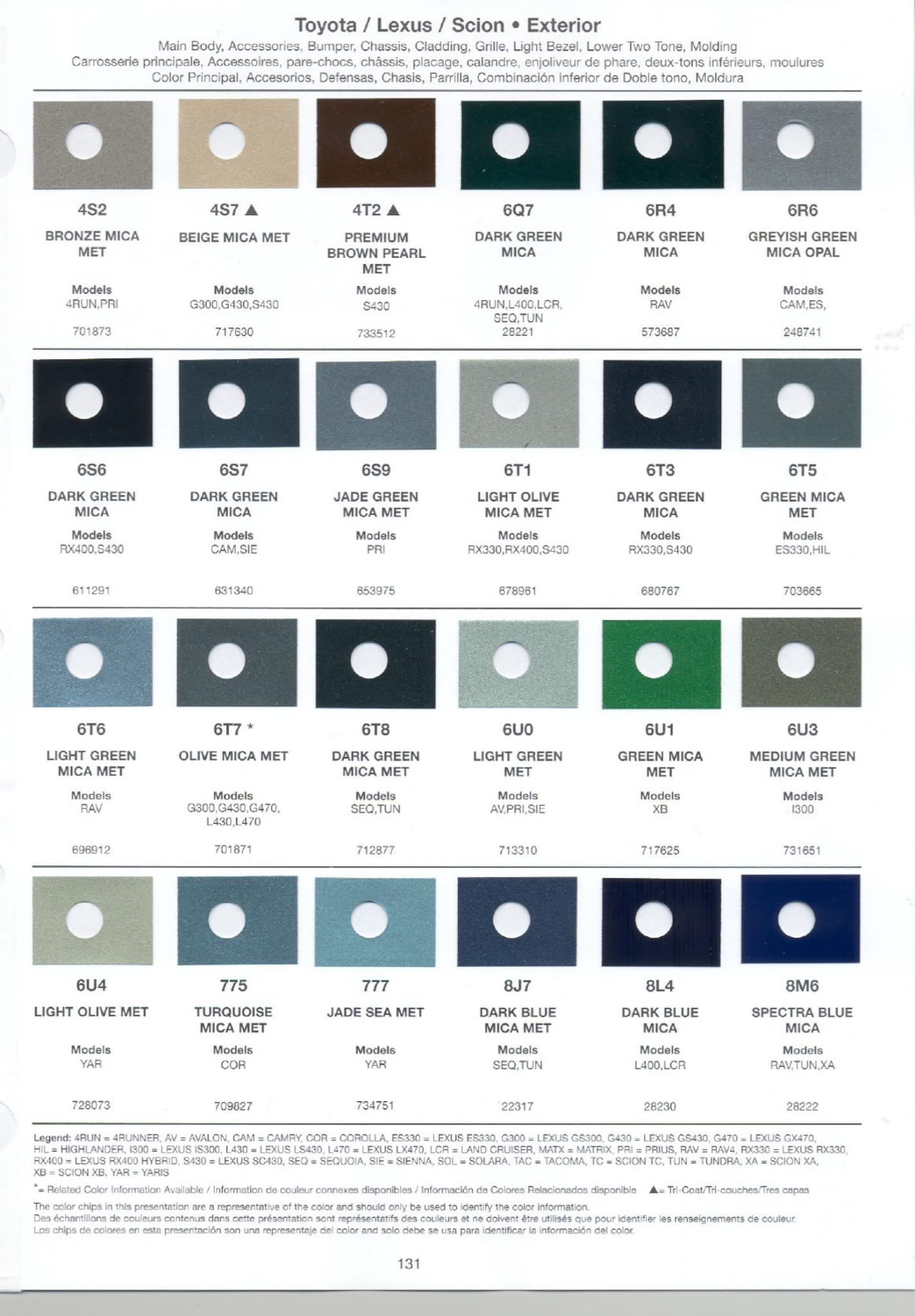 2006 Toyota, Lexus and Scion Paint Codes & Color Chart Toyoto / Lexus Paint Code and Color Chart