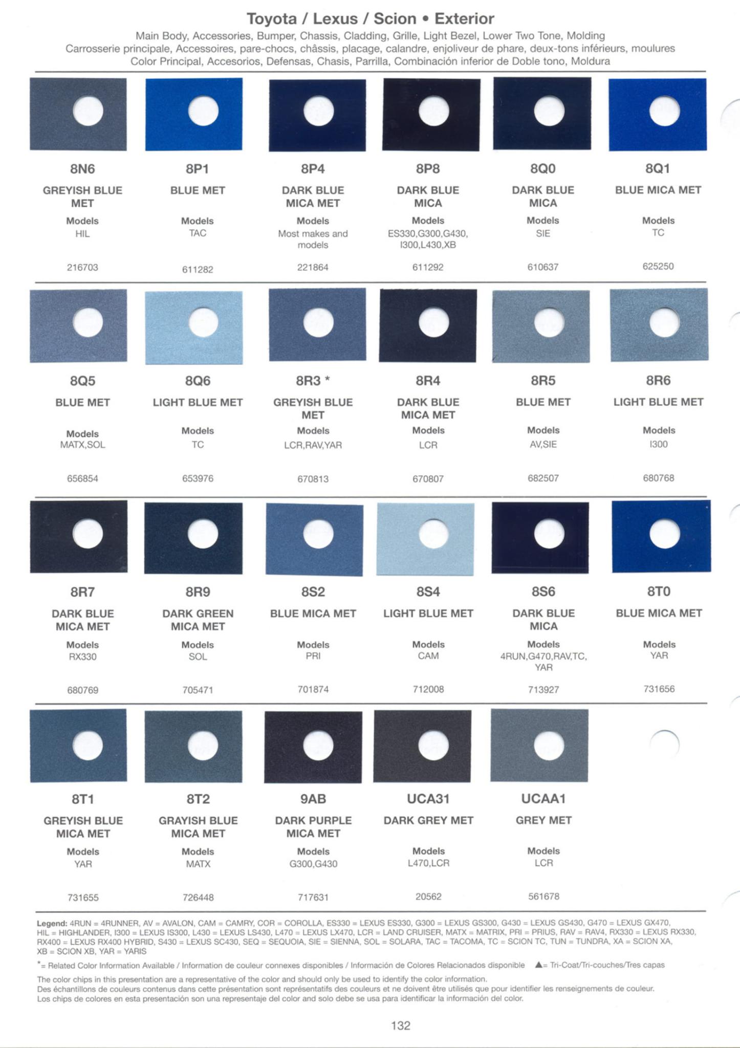2006 Toyota, Lexus and Scion Paint Codes & Color Chart Toyoto / Lexus Paint Code and Color Chart