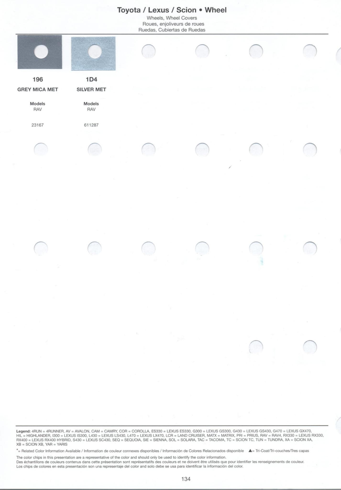 Toyoto / Lexus Paint Code and Color Chart