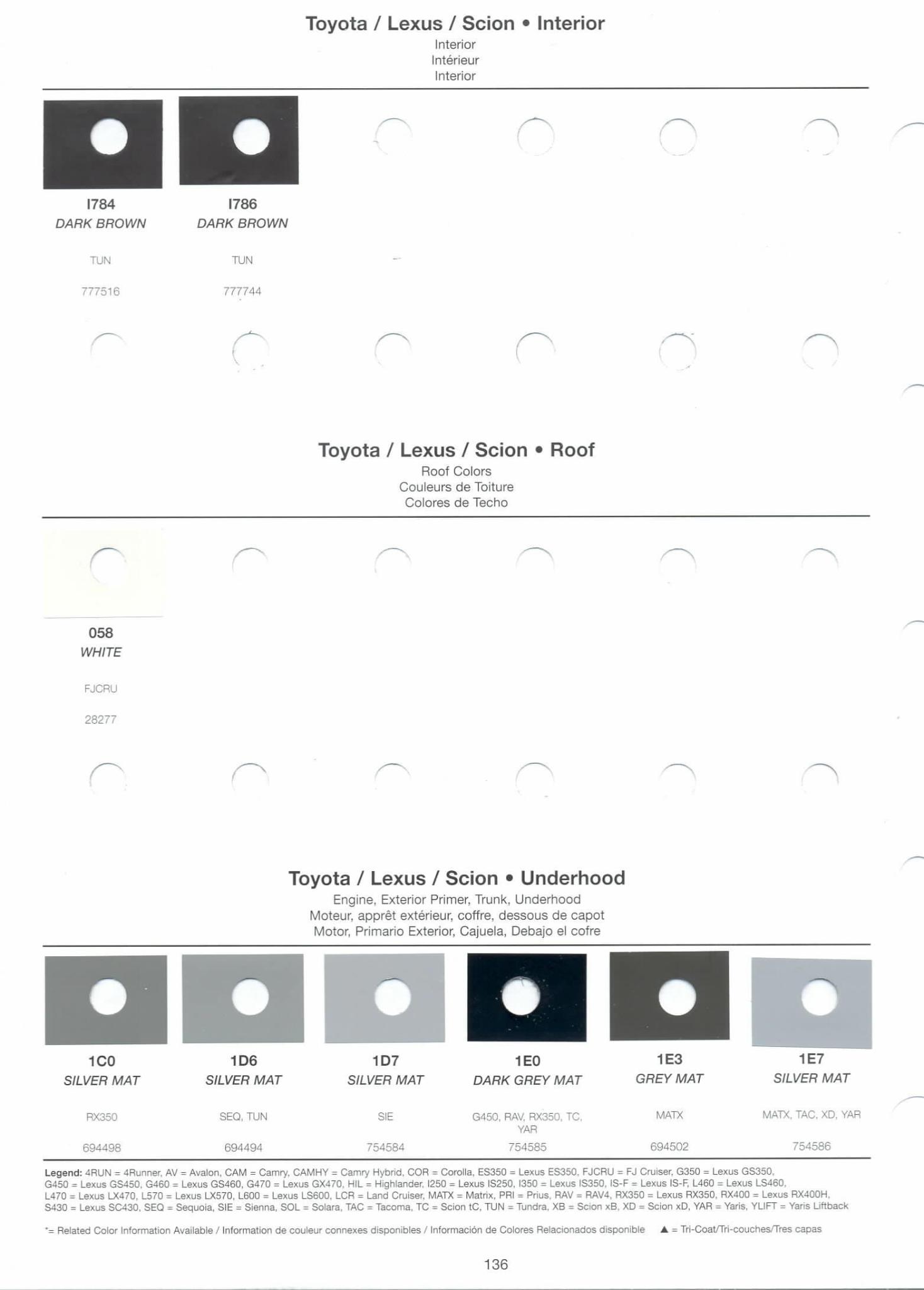 2008 Toyota, Lexus & Scion Paint Codes & Color Chart Toyoto / Lexus Paint Code and Color Chart