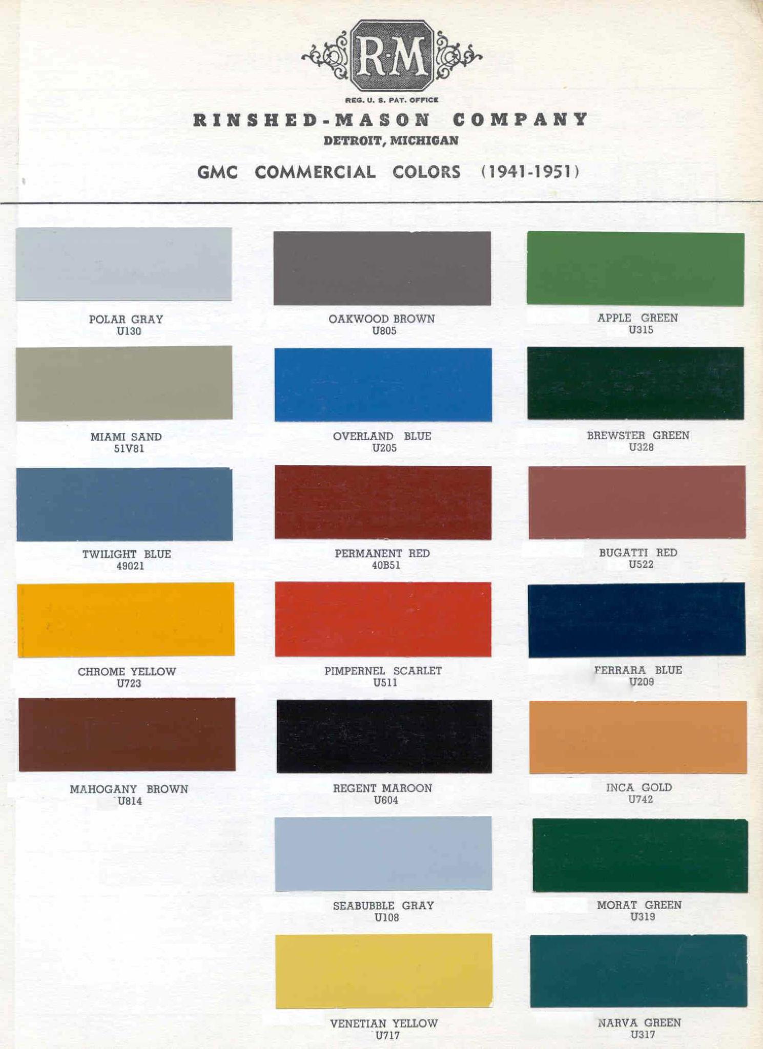 1941 - 1951 Gmc Commercial Colors Chevrolet and GMC Truck Color Chart