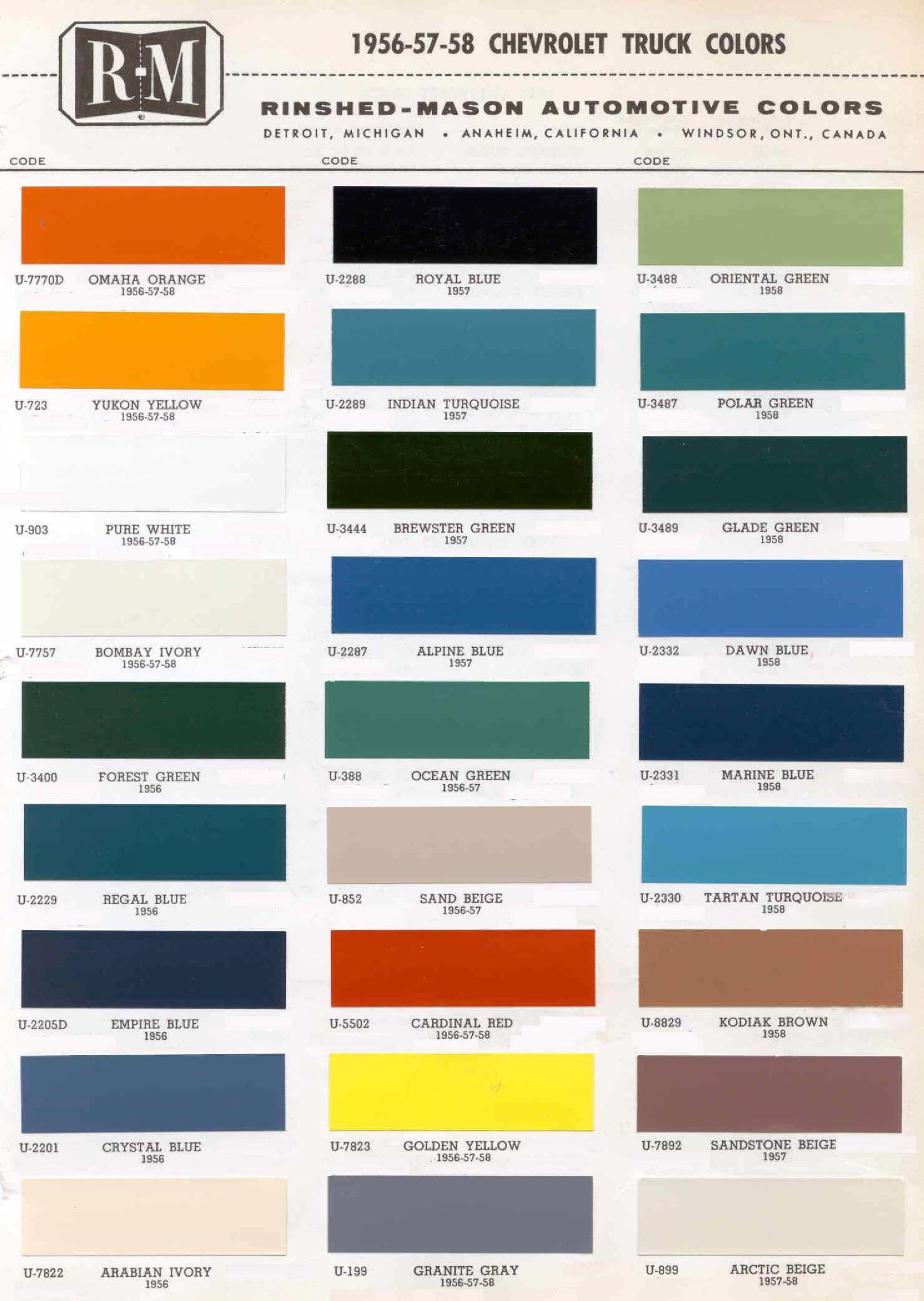 Exterior Paint Colors Paint Codes and Color Swatches used by Chevrolet on Vehicles