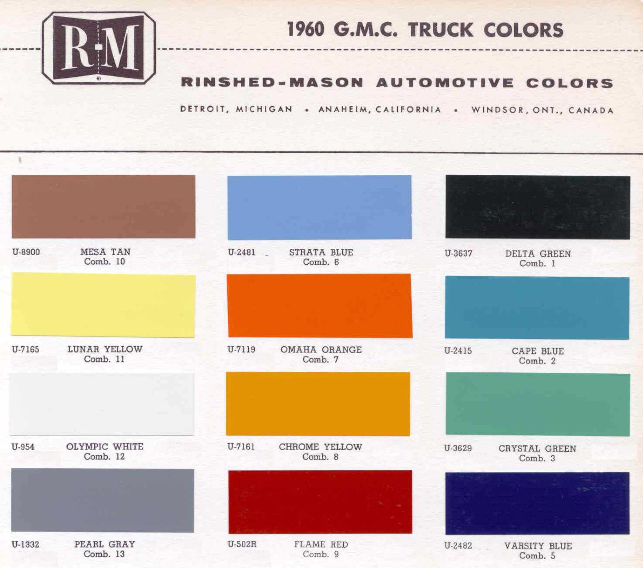 1960 Gmc Trucks Chevrolet and GMC Truck Color Chart