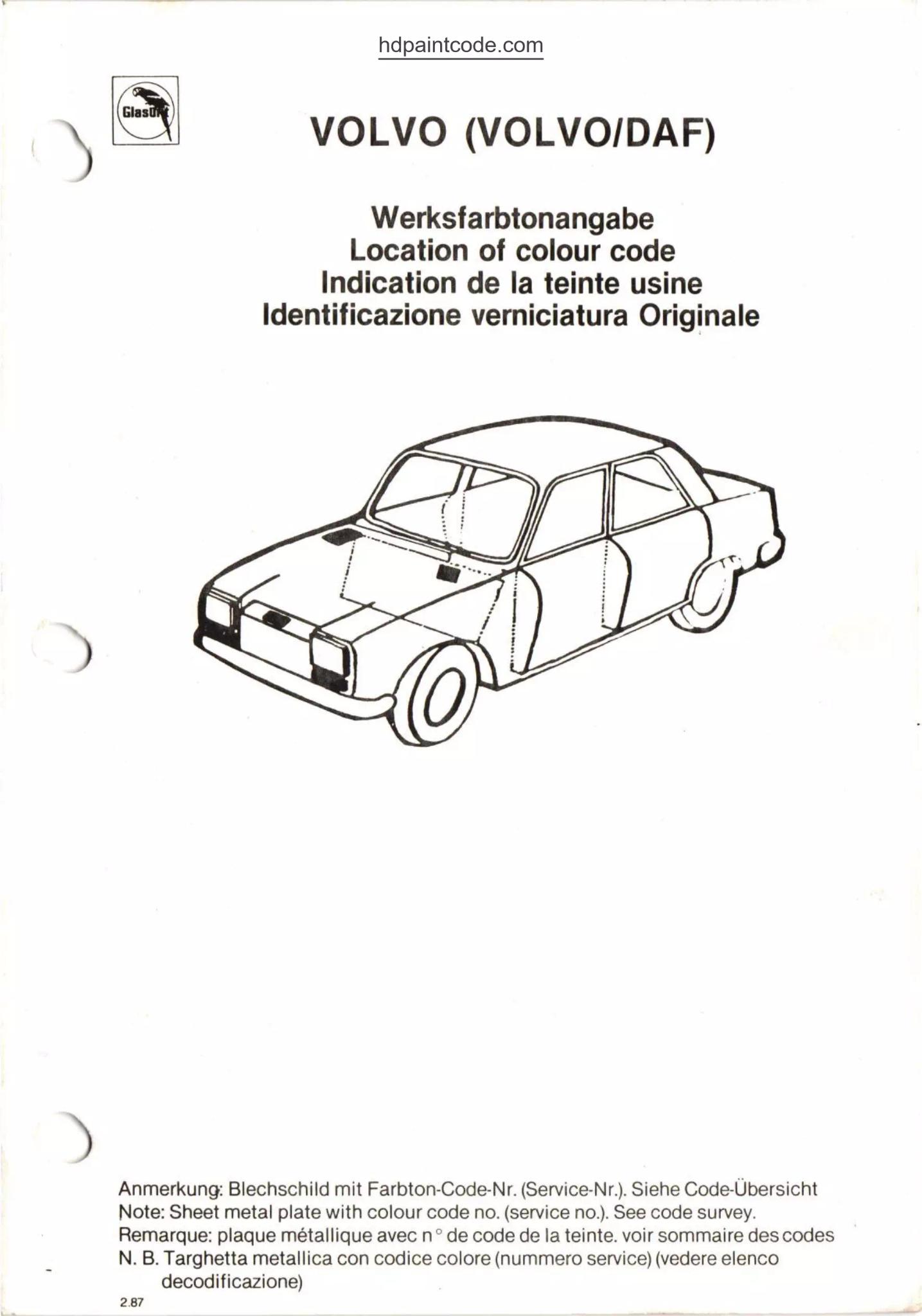 DAF Paint Code Location in the 1980's