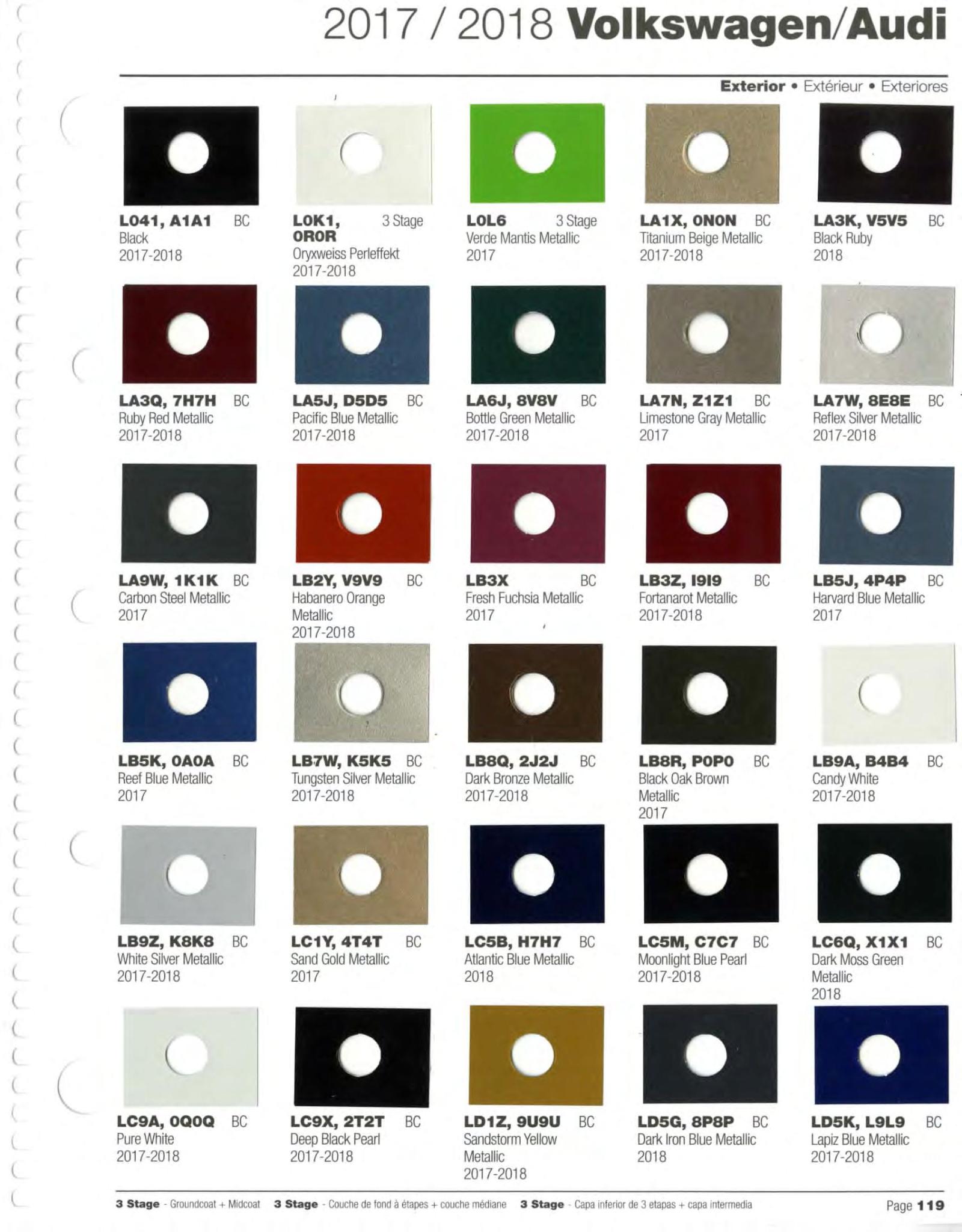 Volkswagen and Audi Paint Code Color Chart