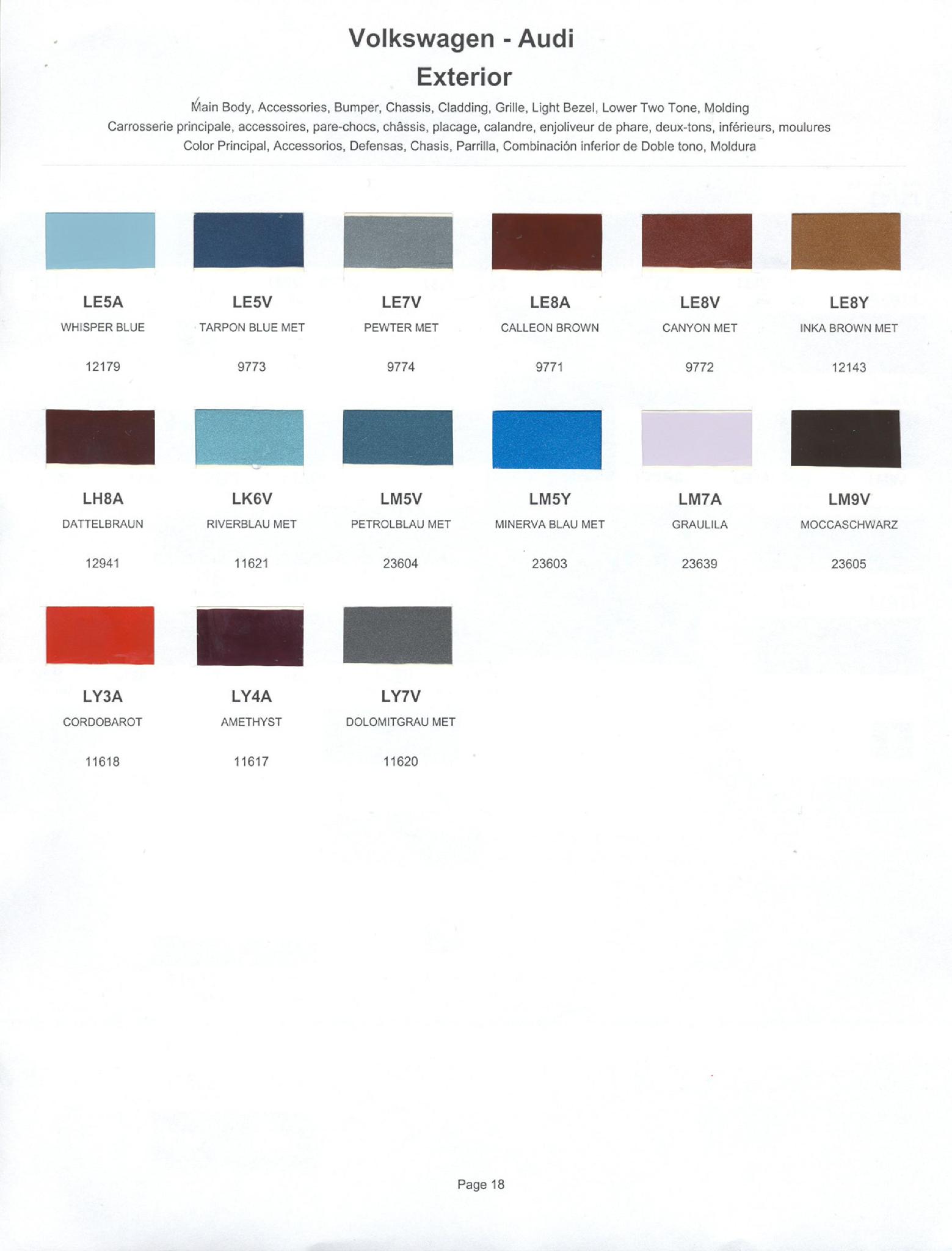 Volkswagen and Audi Paint Code Color Chart