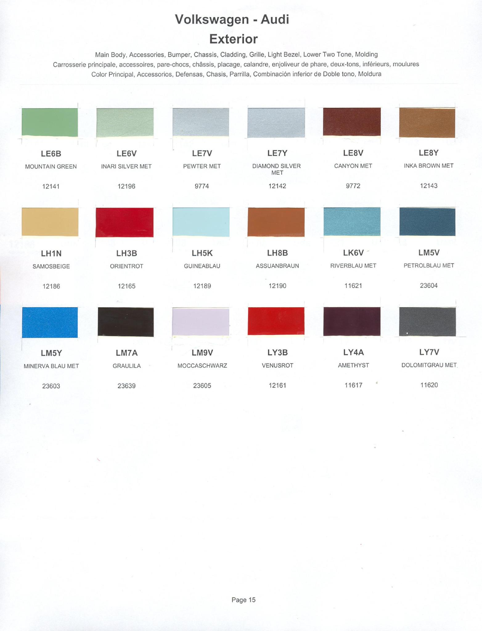 Volkswagen and Audi Paint Code Color Chart