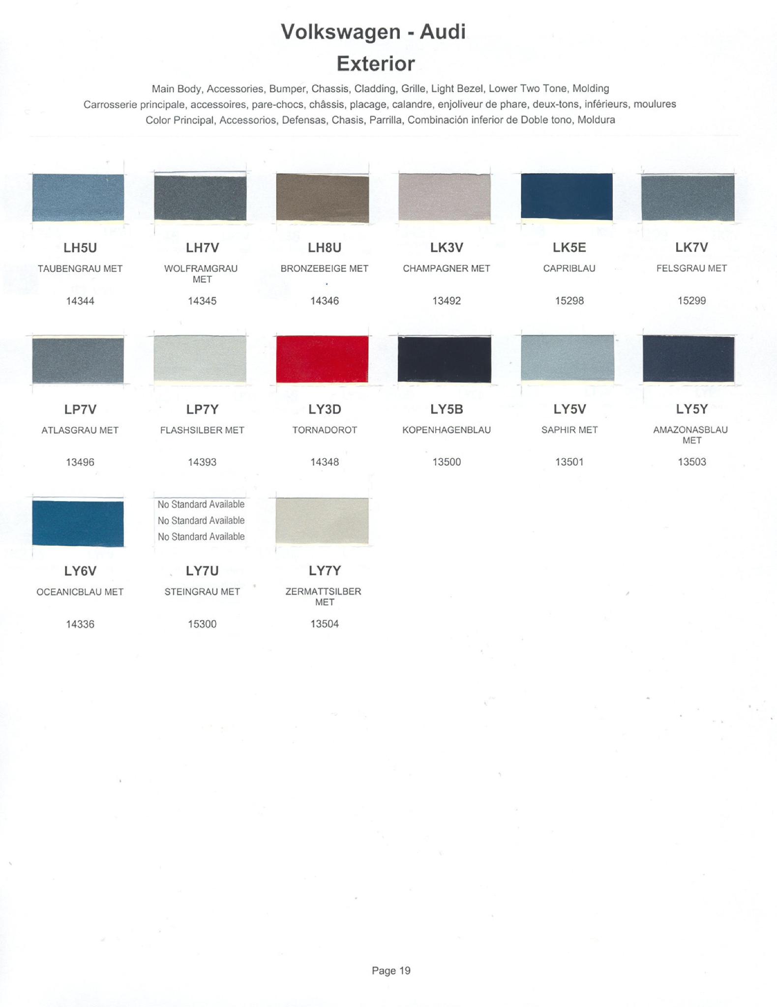 1985 Volkswagen and Audi Paint Code Color Chart