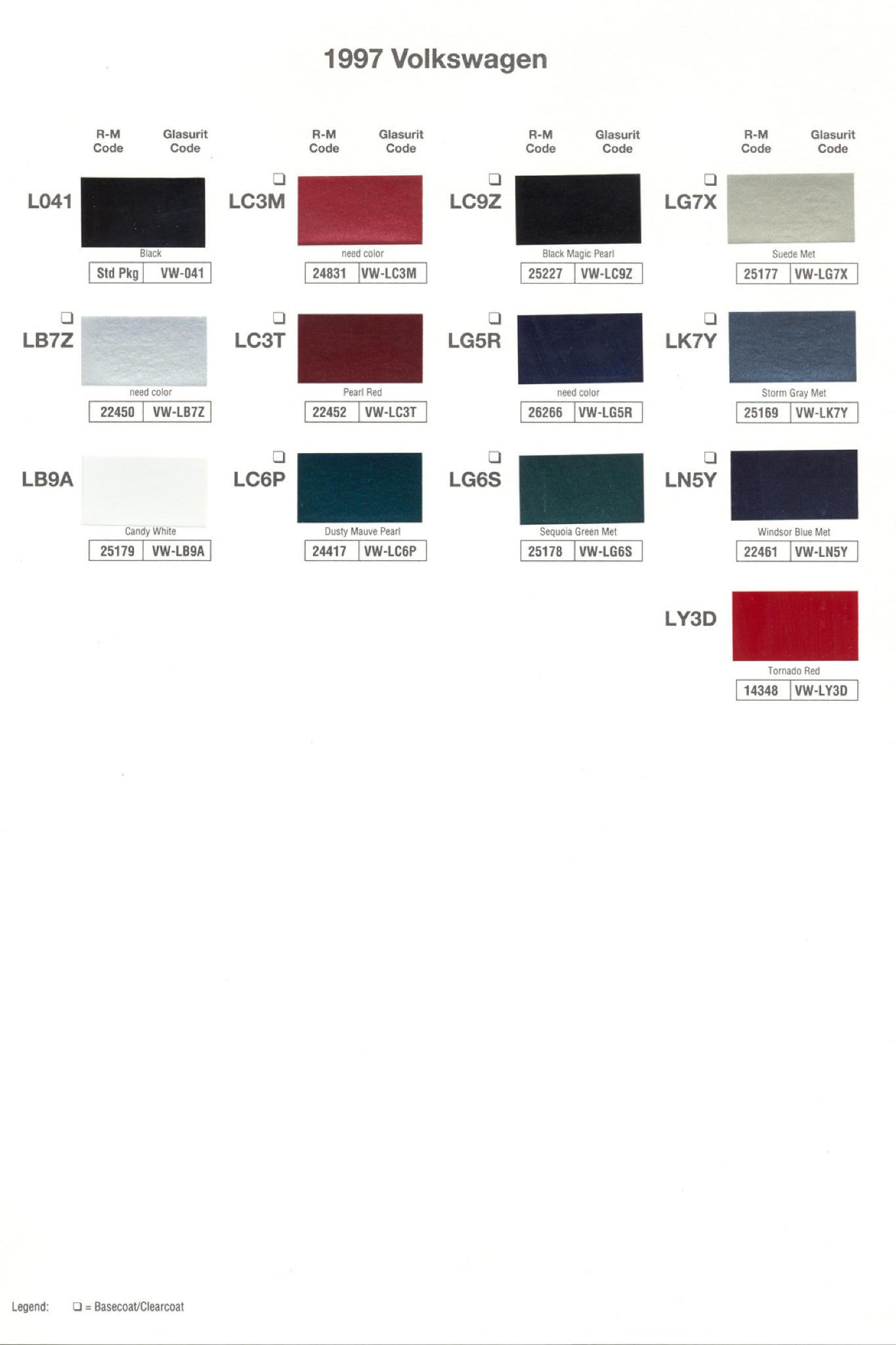 Volkswagen and Audi Paint Code Color Chart