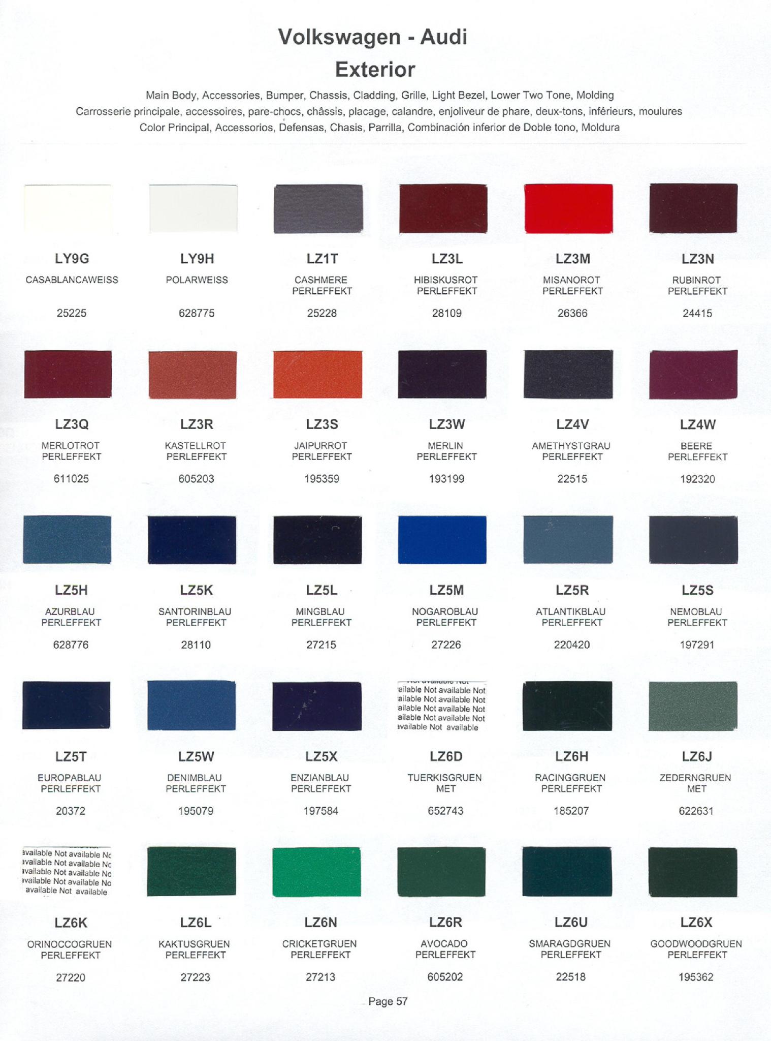 Volkswagen and Audi Paint Code Color Chart