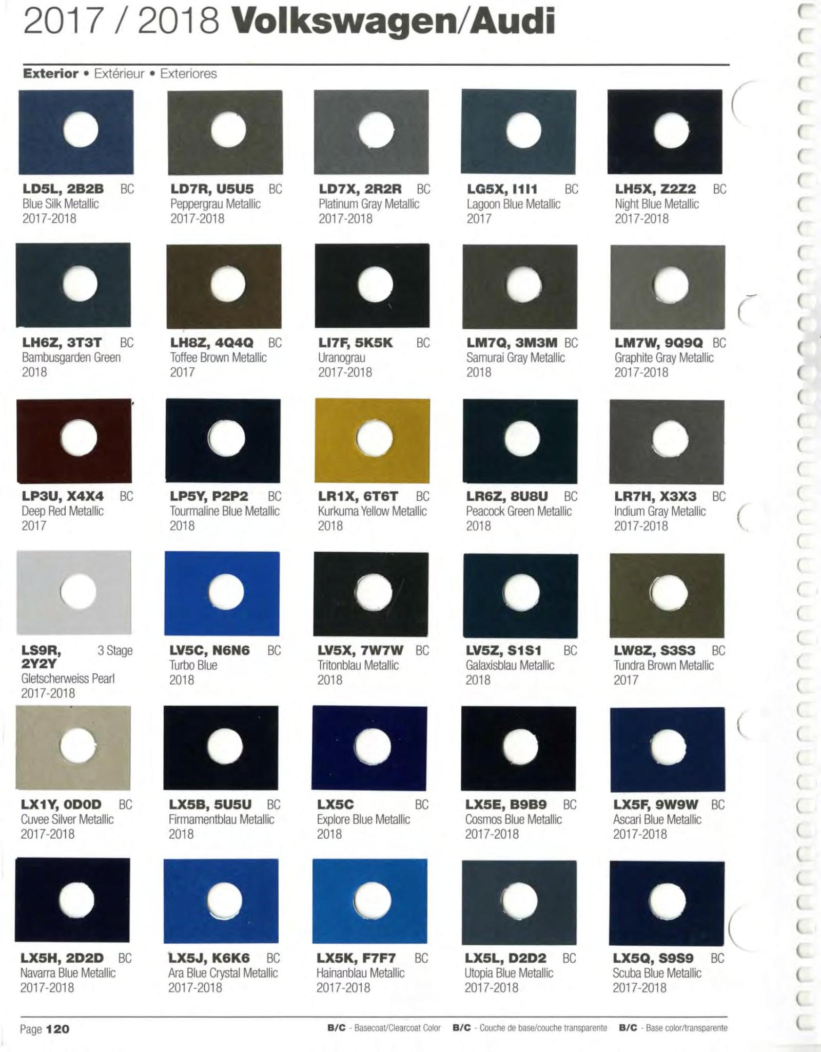2017 - 2018 Vw/Audi Page 2 Volkswagen and Audi Paint Code Color Chart