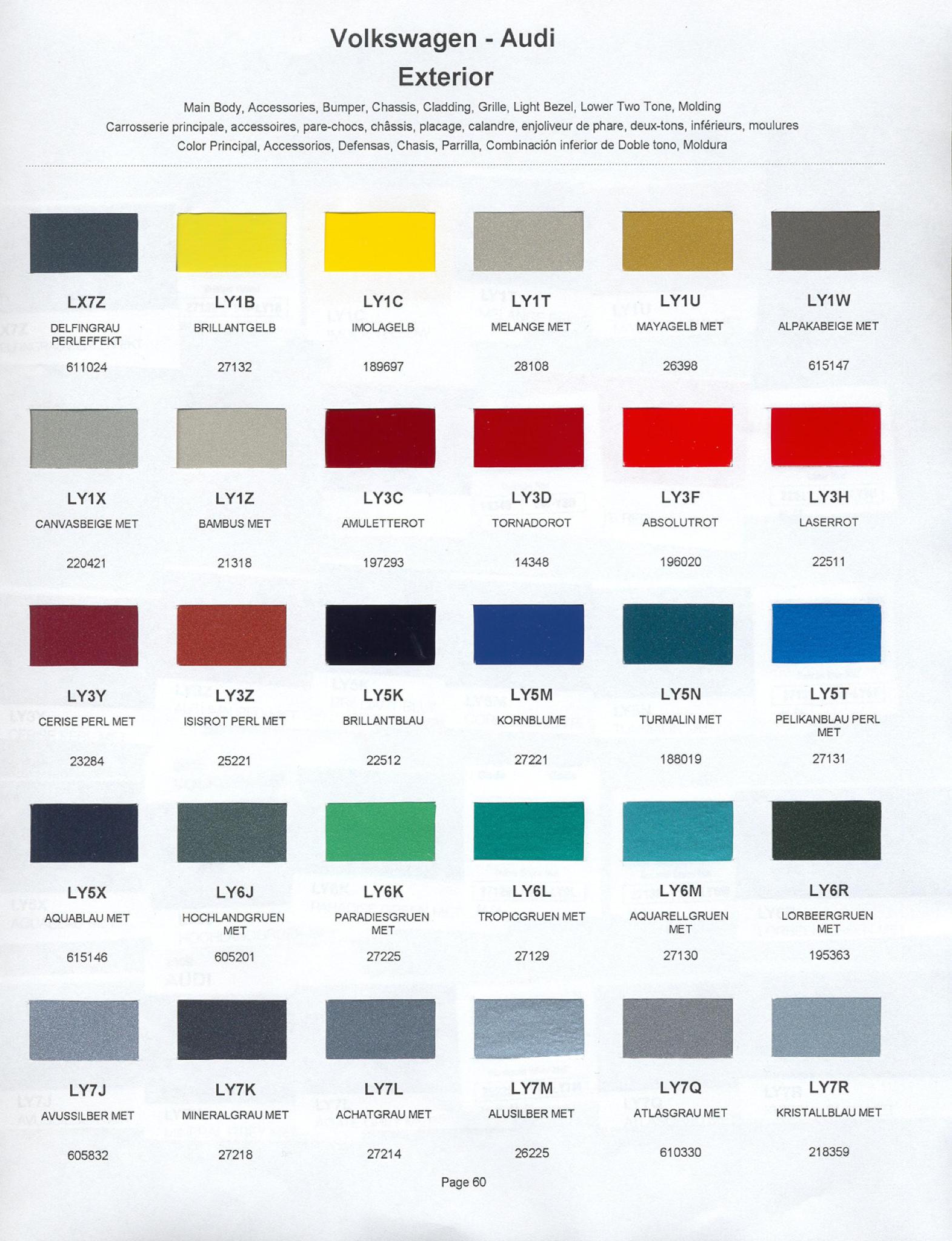 2001 Volkswagen and Audi Paint Code Color Chart