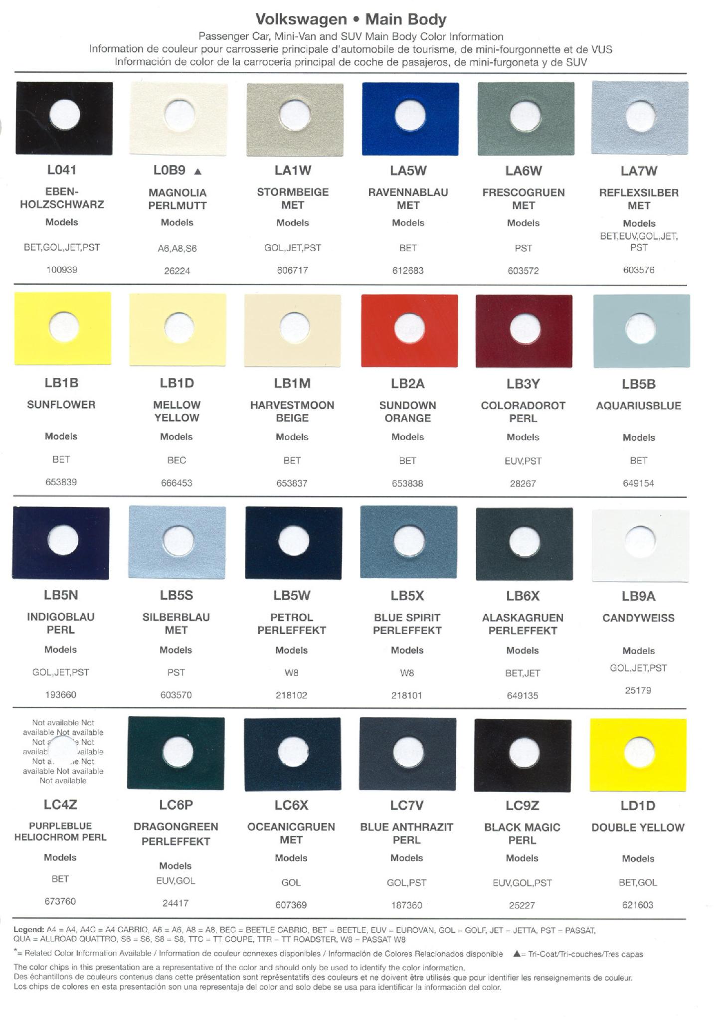 Volkswagen and Audi Paint Code Color Chart