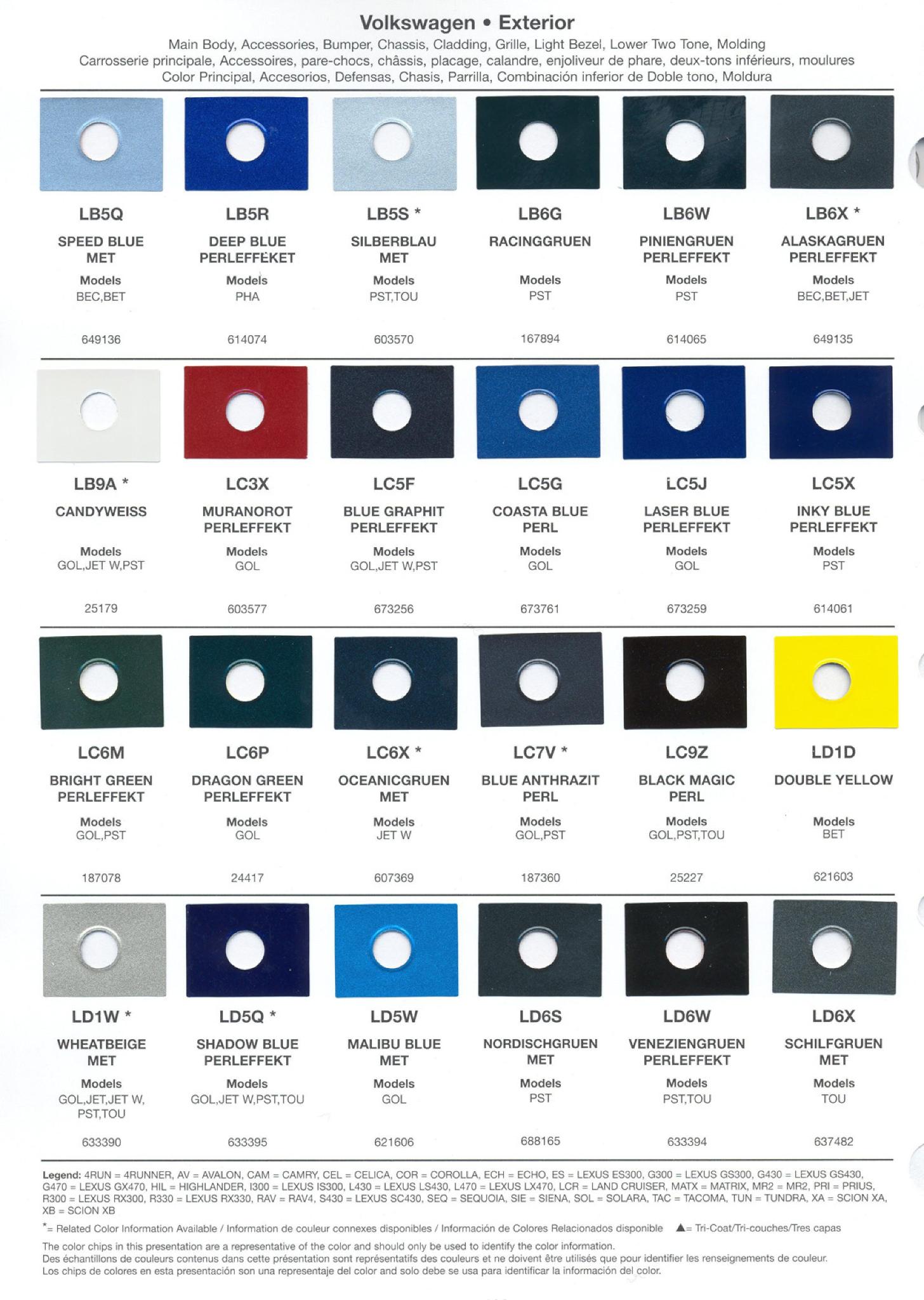 Volkswagen and Audi Paint Code Color Chart