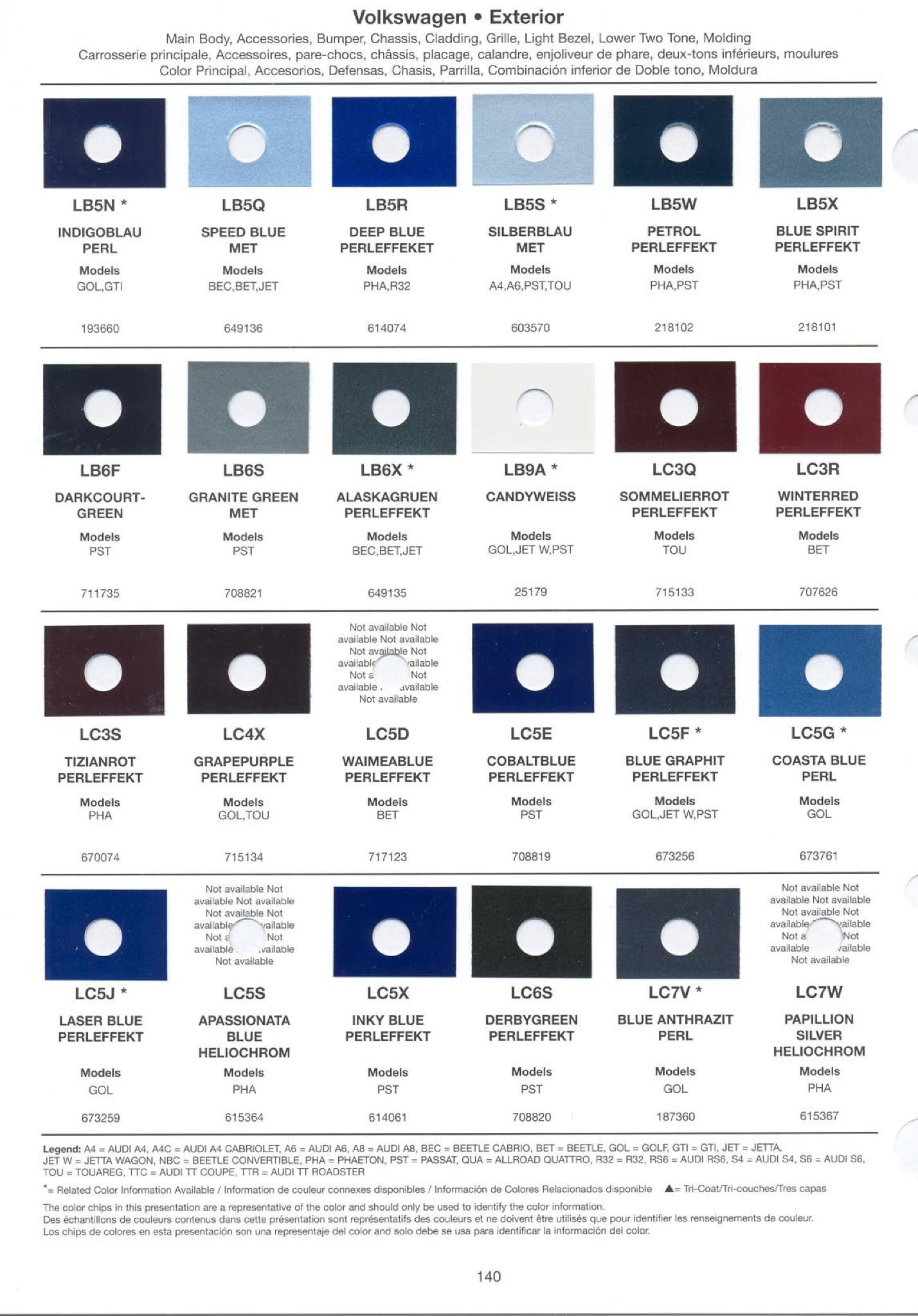 Volkswagen and Audi Paint Code Color Chart