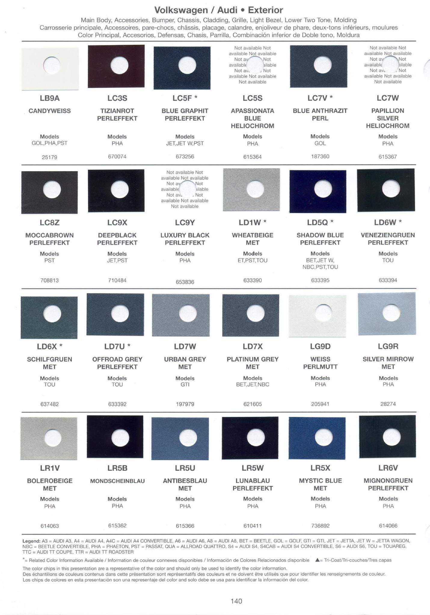 2006 Volkswagen and Audi Paint Code Color Chart