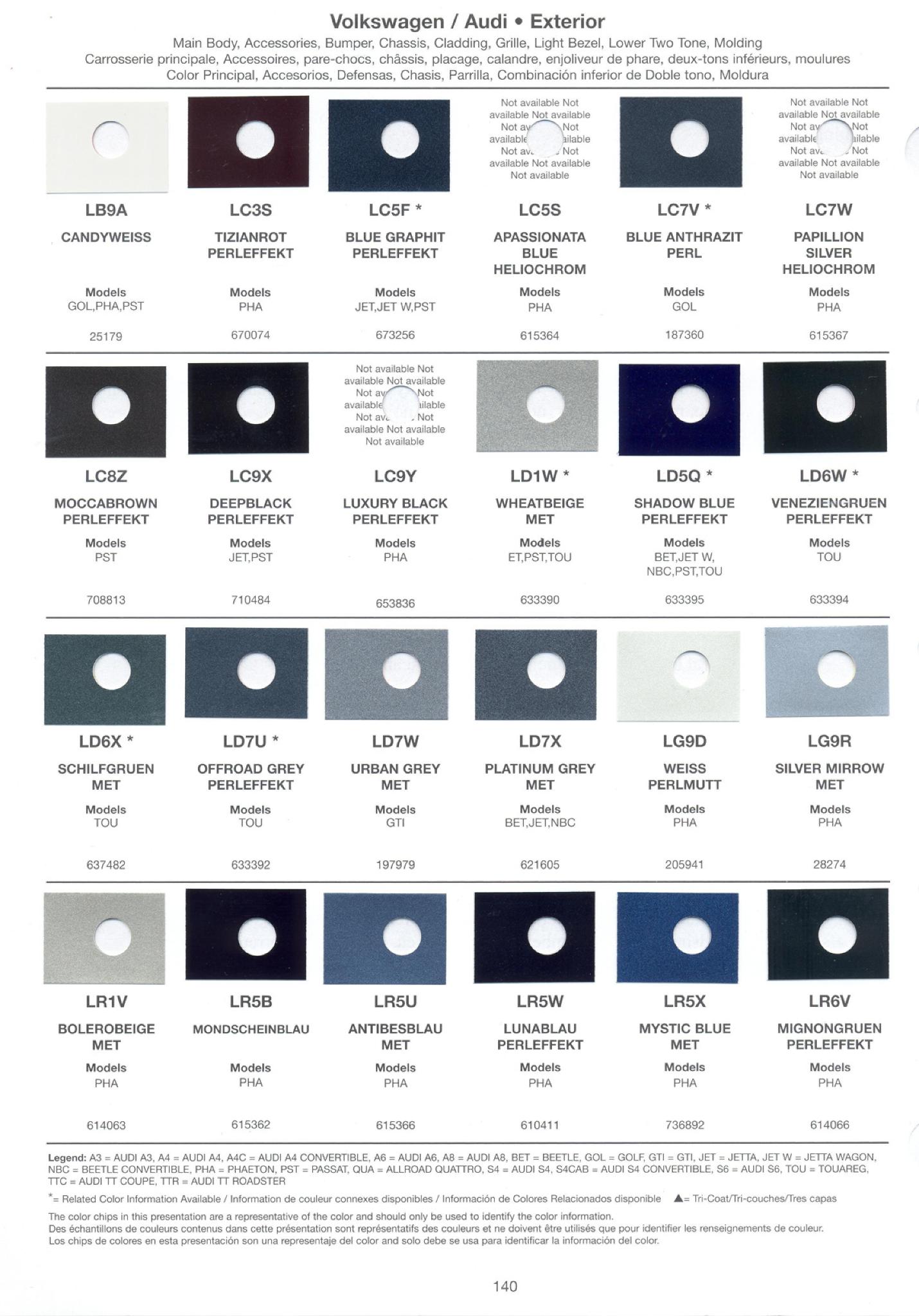 Volkswagen and Audi Paint Code Color Chart