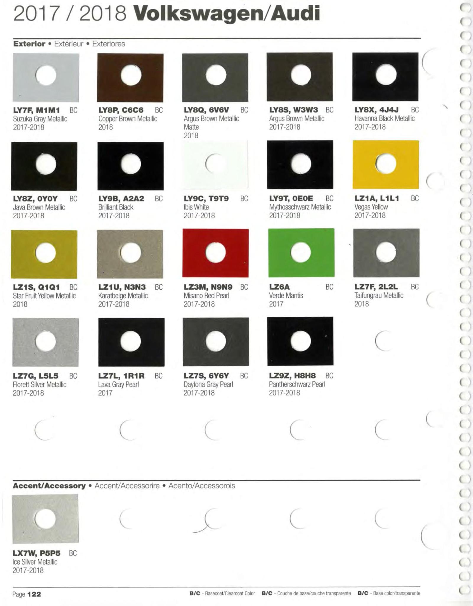 2017 - 2018 Vw/Audi Page 4 Volkswagen and Audi Paint Code Color Chart