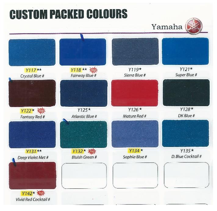 a photo showing yamaha motorcycle ordering paint codes and color swatch examples