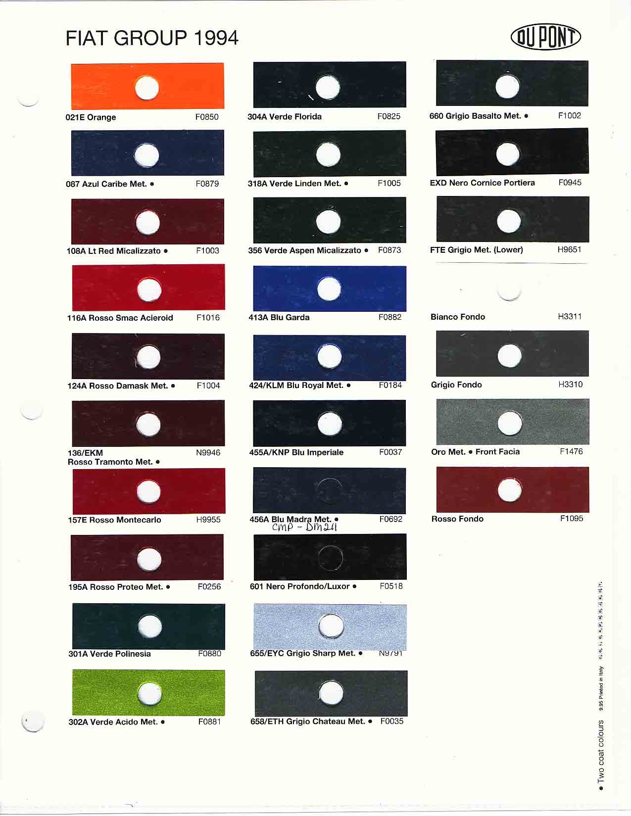 1994 Fiat Paint Codes & Color Charts Color swatches, and their ordering paint codes for Fiat Branded vehicles