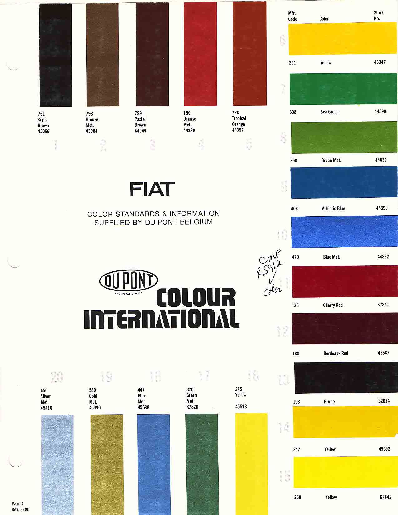 1980 Fiat Paint Codes & Color Charts Color swatches, and their ordering paint codes for Fiat Branded vehicles