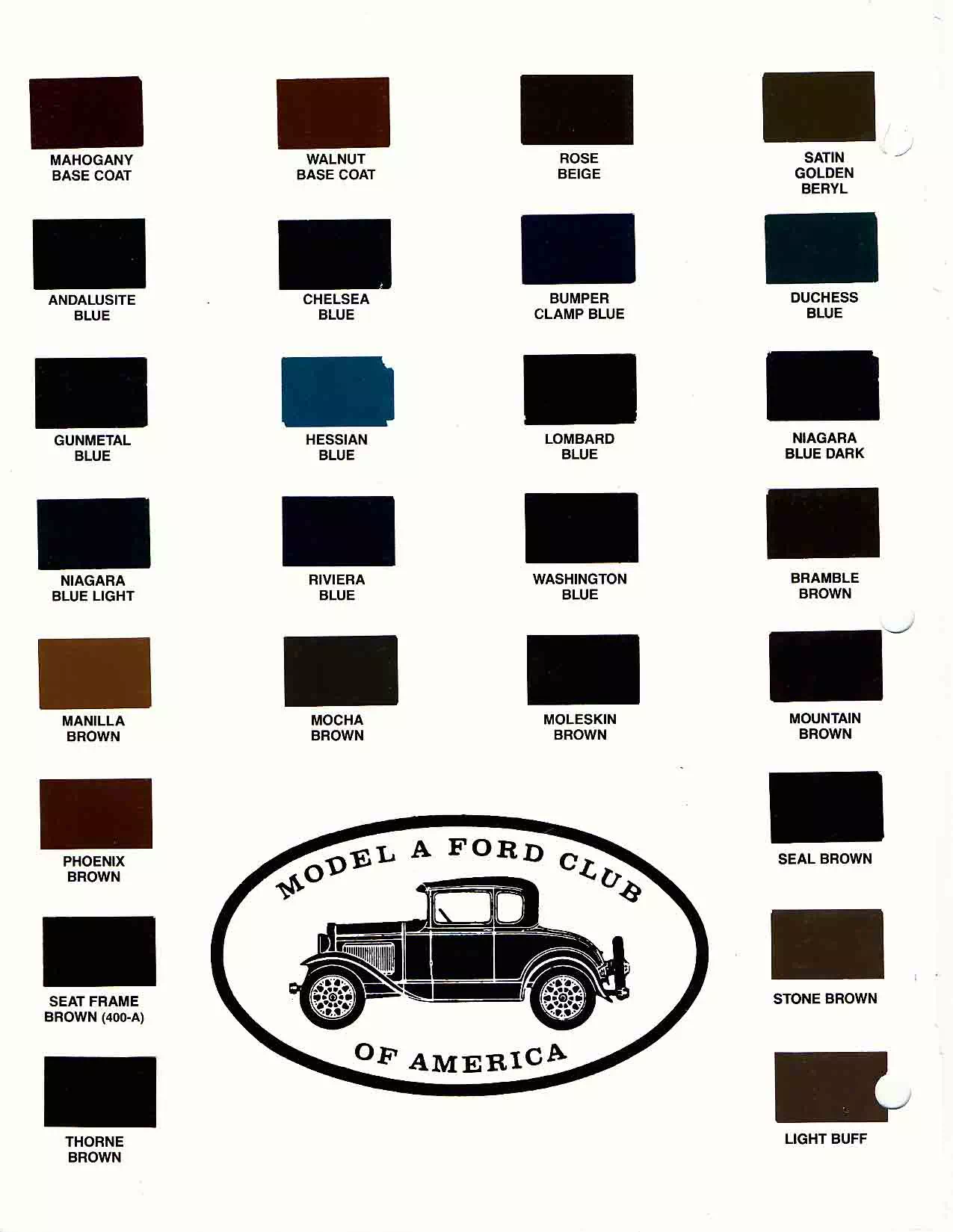 Ford Model A Paint Chip Examples paint chips and color names for the most popular Model A's made by Ford