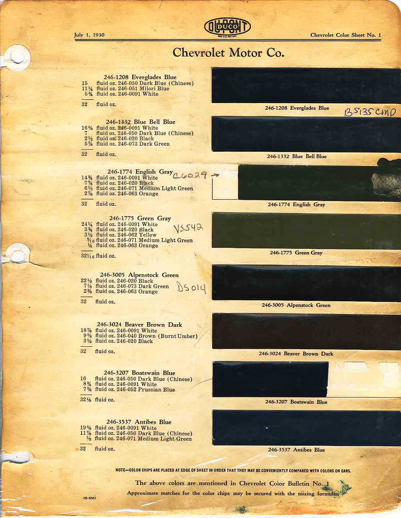 1930 Chevrolet Paint Chart and Paint Codes Page 2 of 8