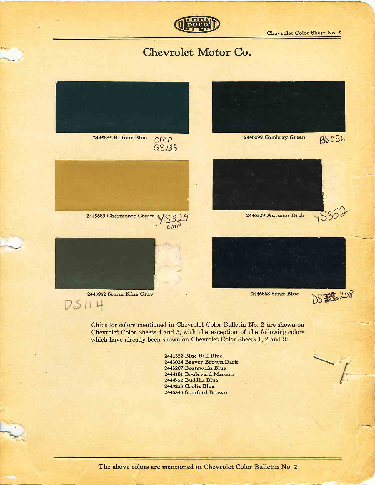 1930 Chevrolet Paint Chart and Paint Codes Page 7 of 8