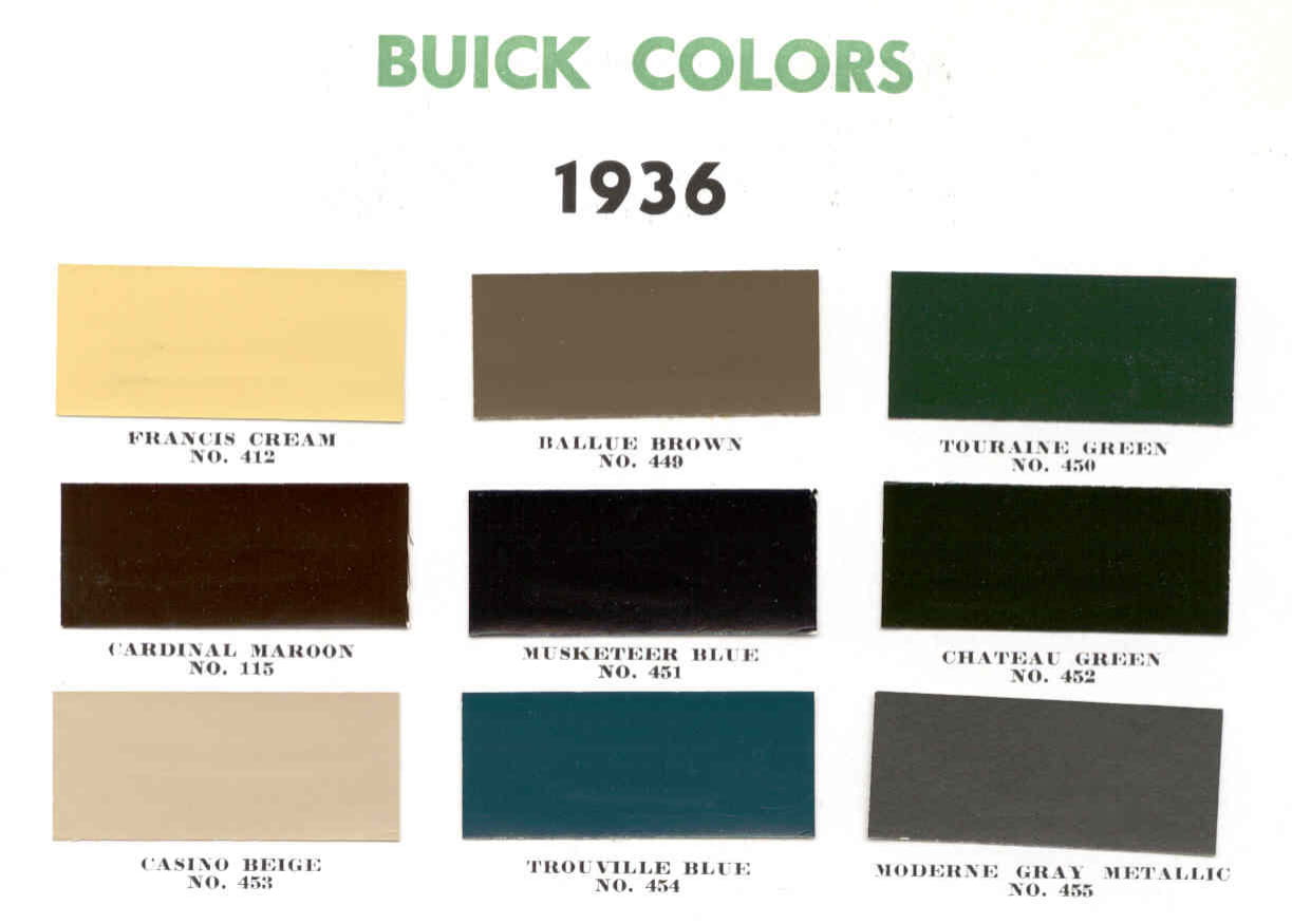 1936 Main Body Buick Paint Colors and Color Codes Colors Used on Buick Exterior in 1936