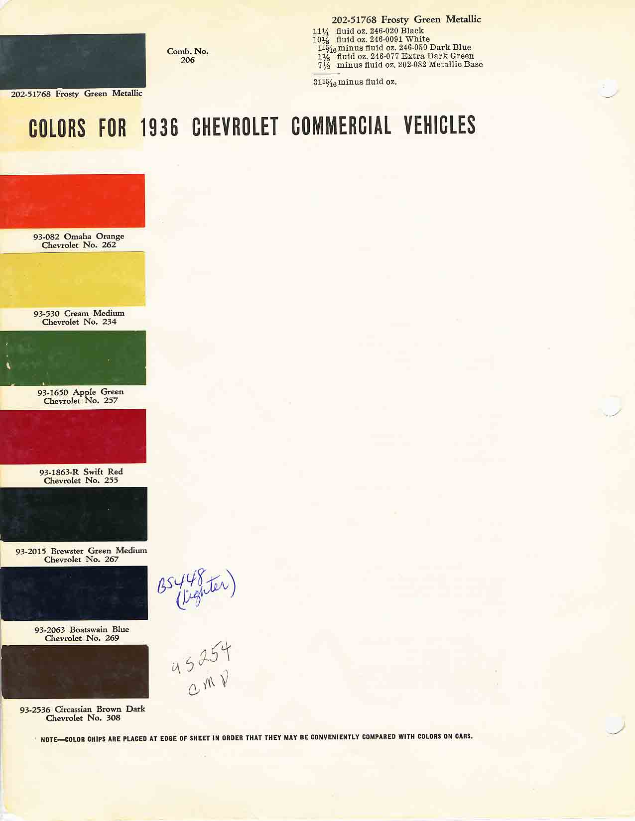 1936 Chevrolet Paint Chart and Color Codes Exterior Color and Codes used on 1936 Chevrolet Vehicles