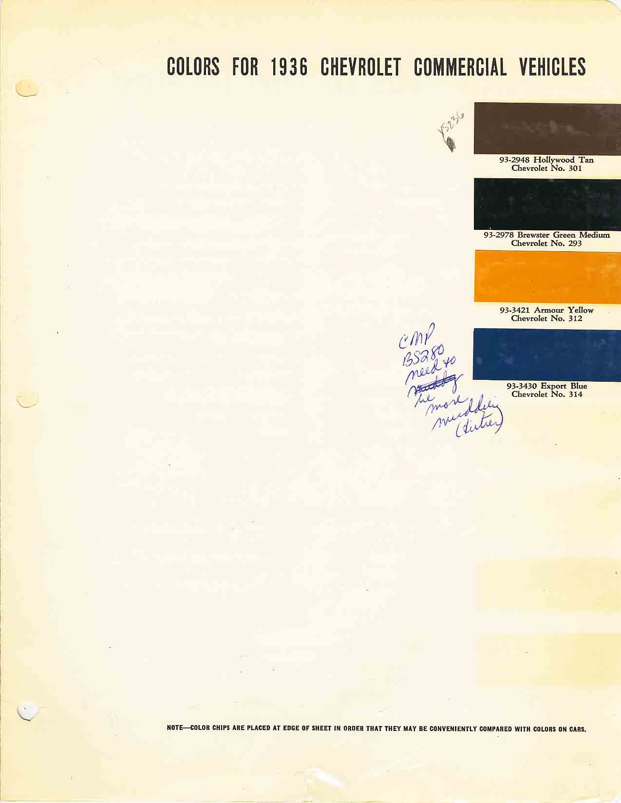 1936 Chevrolet Paint Chart and Color Codes Exterior Color and Codes used on 1936 Chevrolet Vehicles