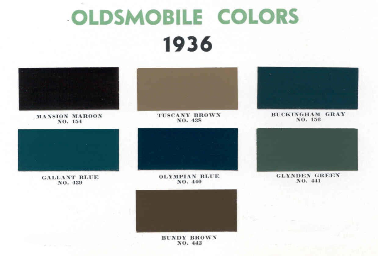 1936 Oldsmobile Paint Chart and Color Codes Colors and Codes used on the exterior of Oldsmobile Vehicles in 1936