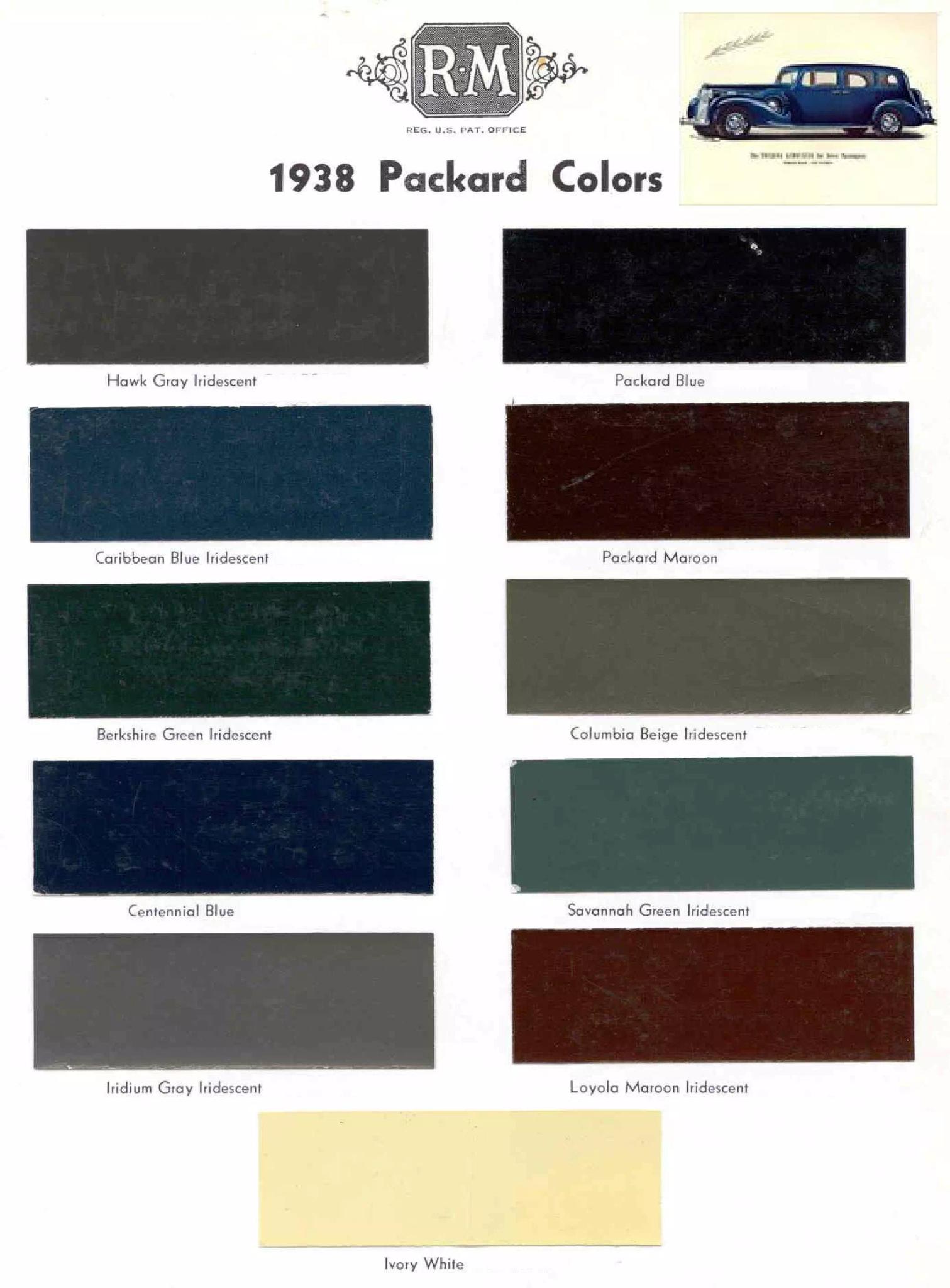 1938 Packard Paint Chart and Paint Codes Summary of all Colors and Codes used on Packard