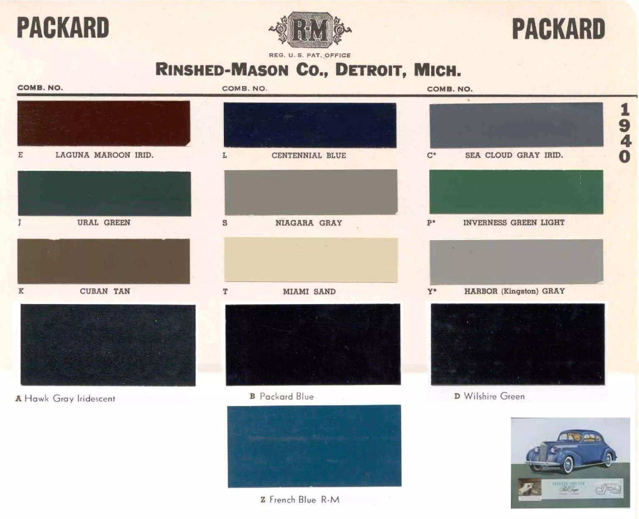 1940 Packard Paint Chart and Paint Codes Summary of all Colors and Codes used on Packard