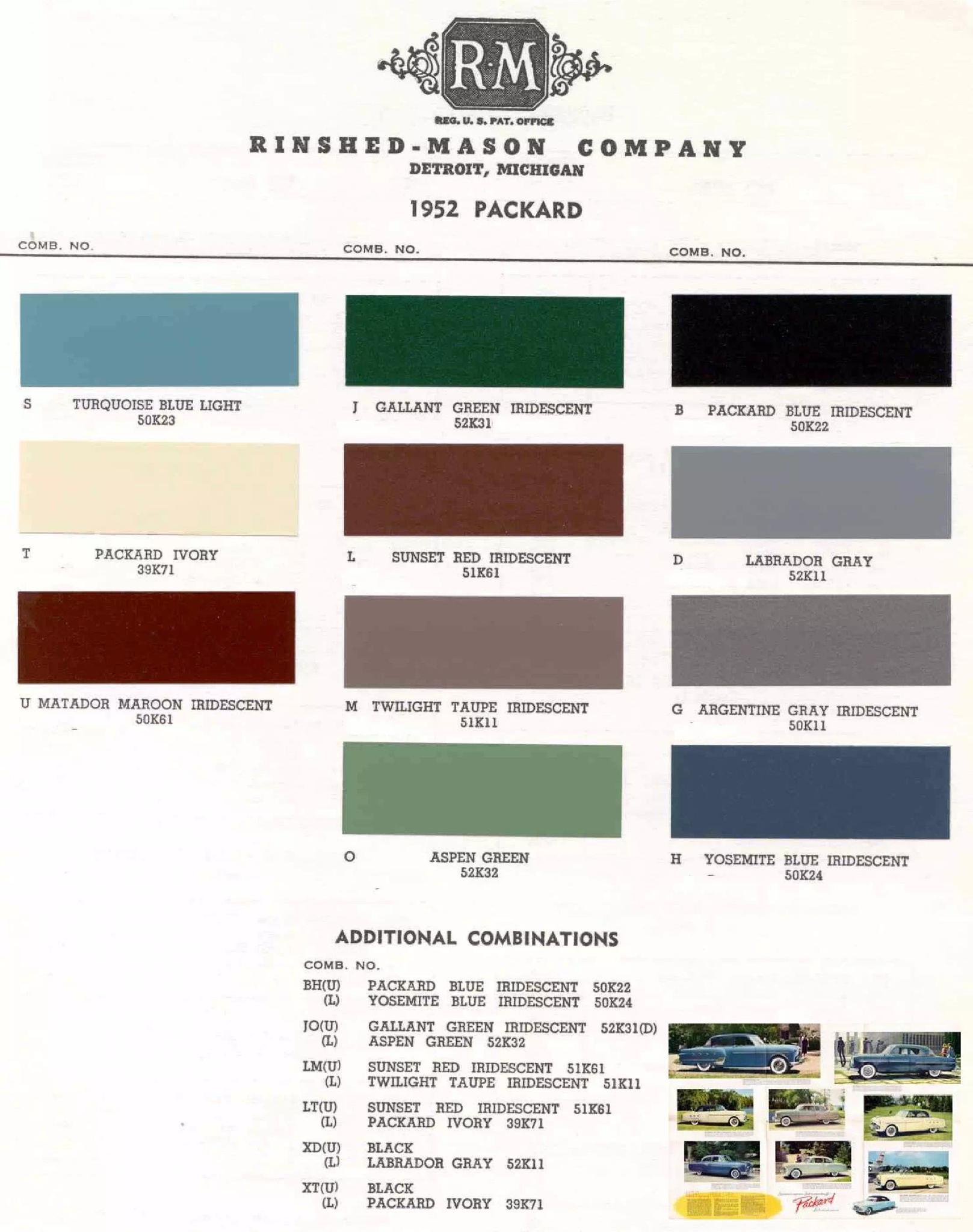 1952 Packard Paint Chart and Paint Codes Summary of all Colors and Codes used on Packard