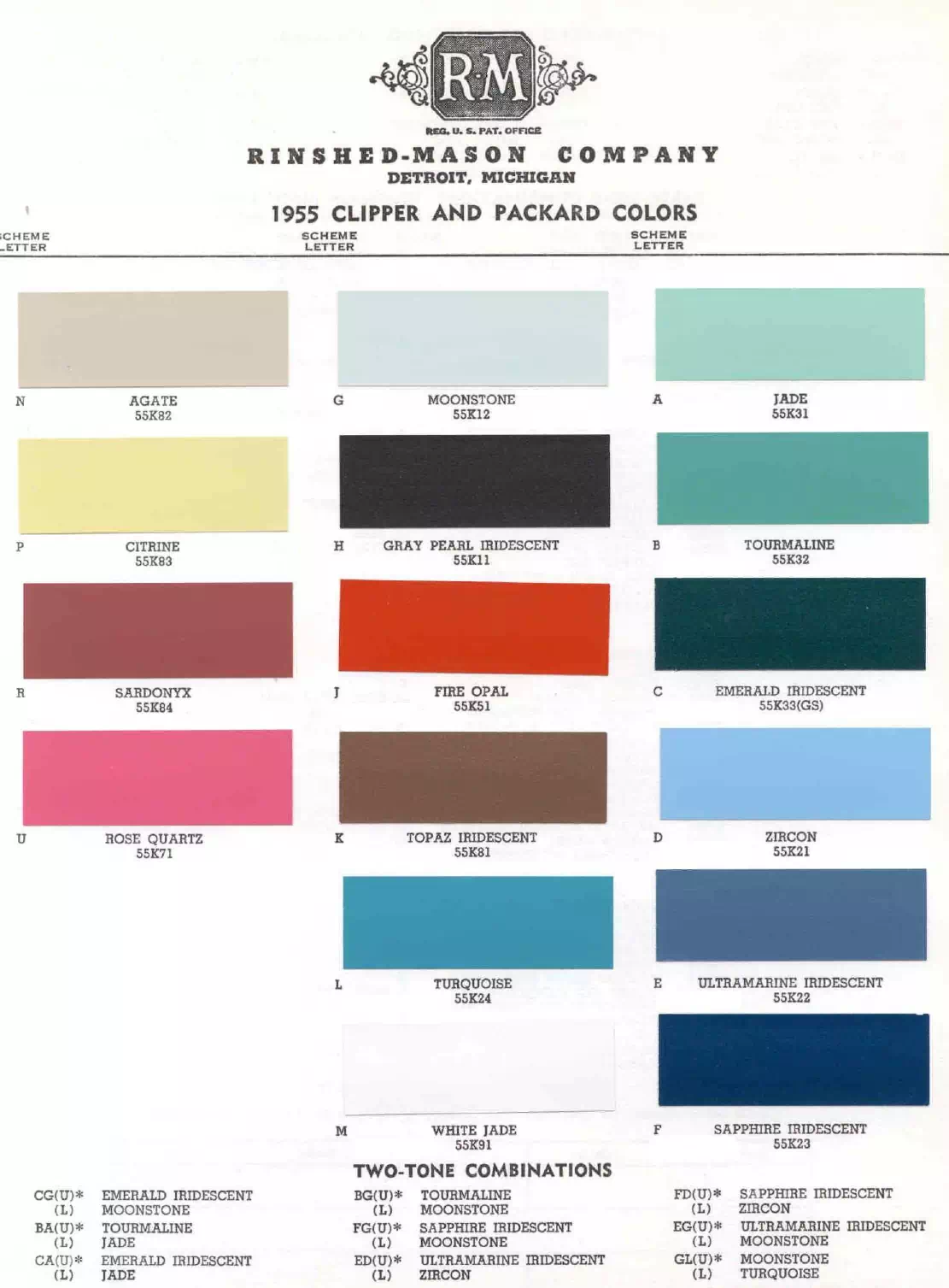 1955 Clipper & Packard Paint Codes & Color Chart Paint color examples, their ordering codes, the oem color code, and vehicles the color was used on