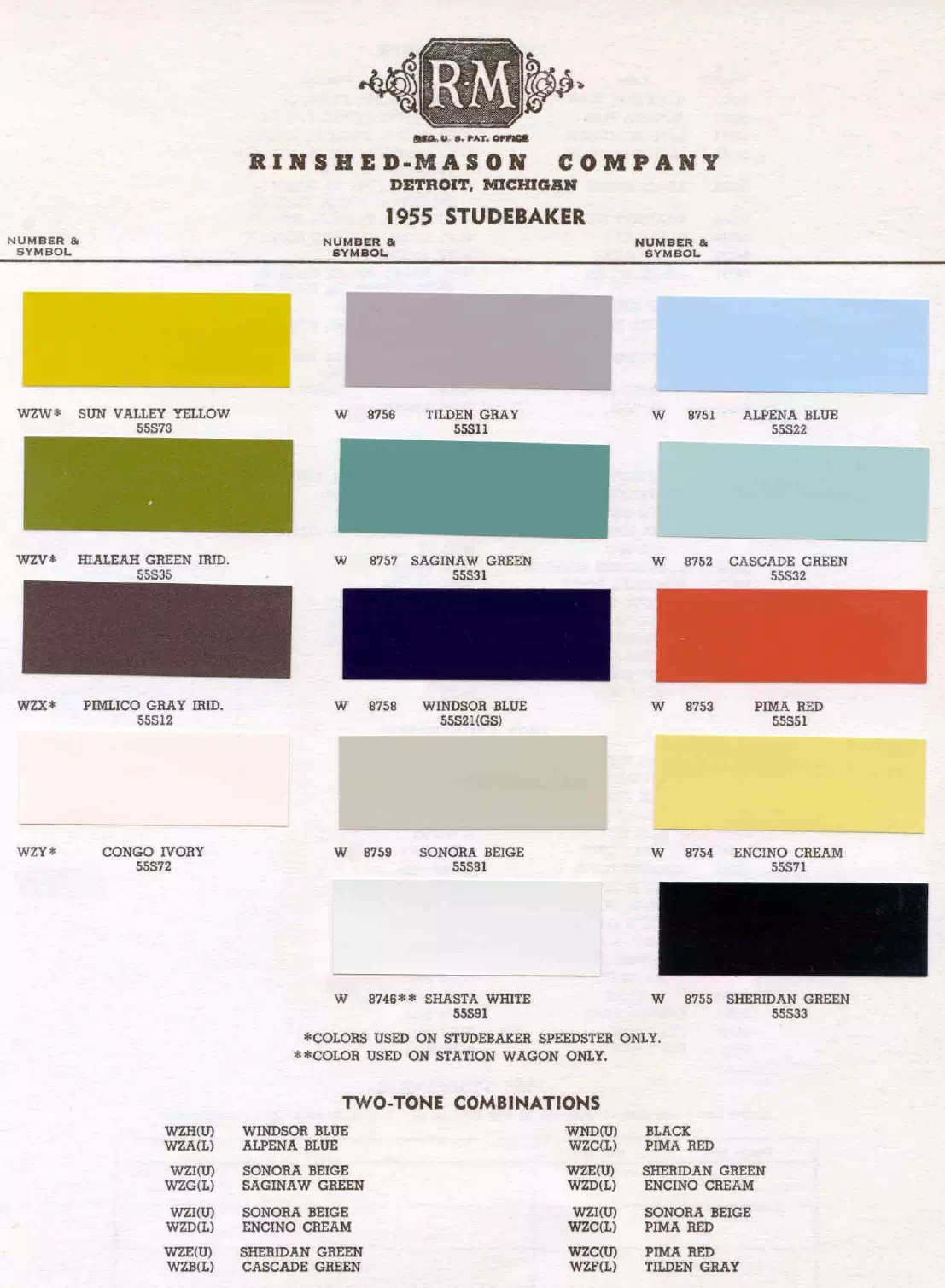 1955 Studebaker Paint Codes & Color Chart Paint color examples, their ordering codes, the oem color code, and vehicles the color was used on
