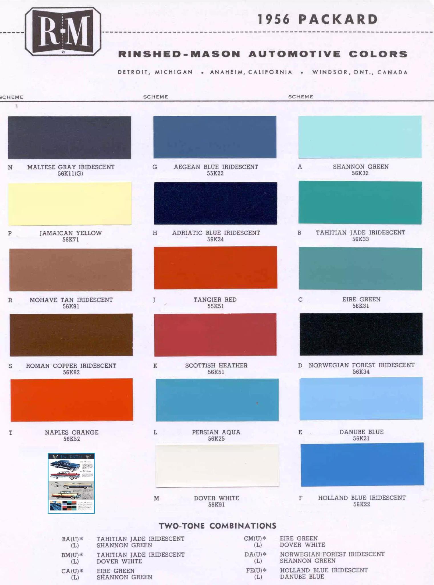1956 Packard Paint Chart and Paint Codes Summary of all Colors and Codes used on Packard