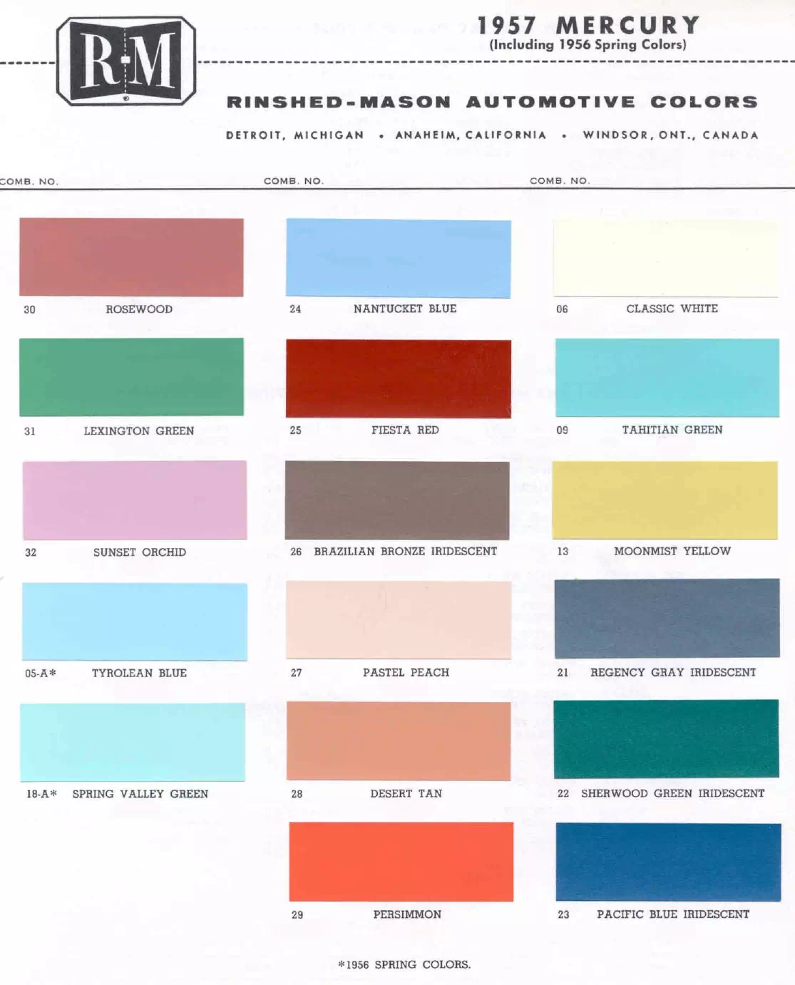 1957 Mercury Paint Codes & Color Chart Paint color examples, their ordering codes, the oem color code, and vehicles the color was used on