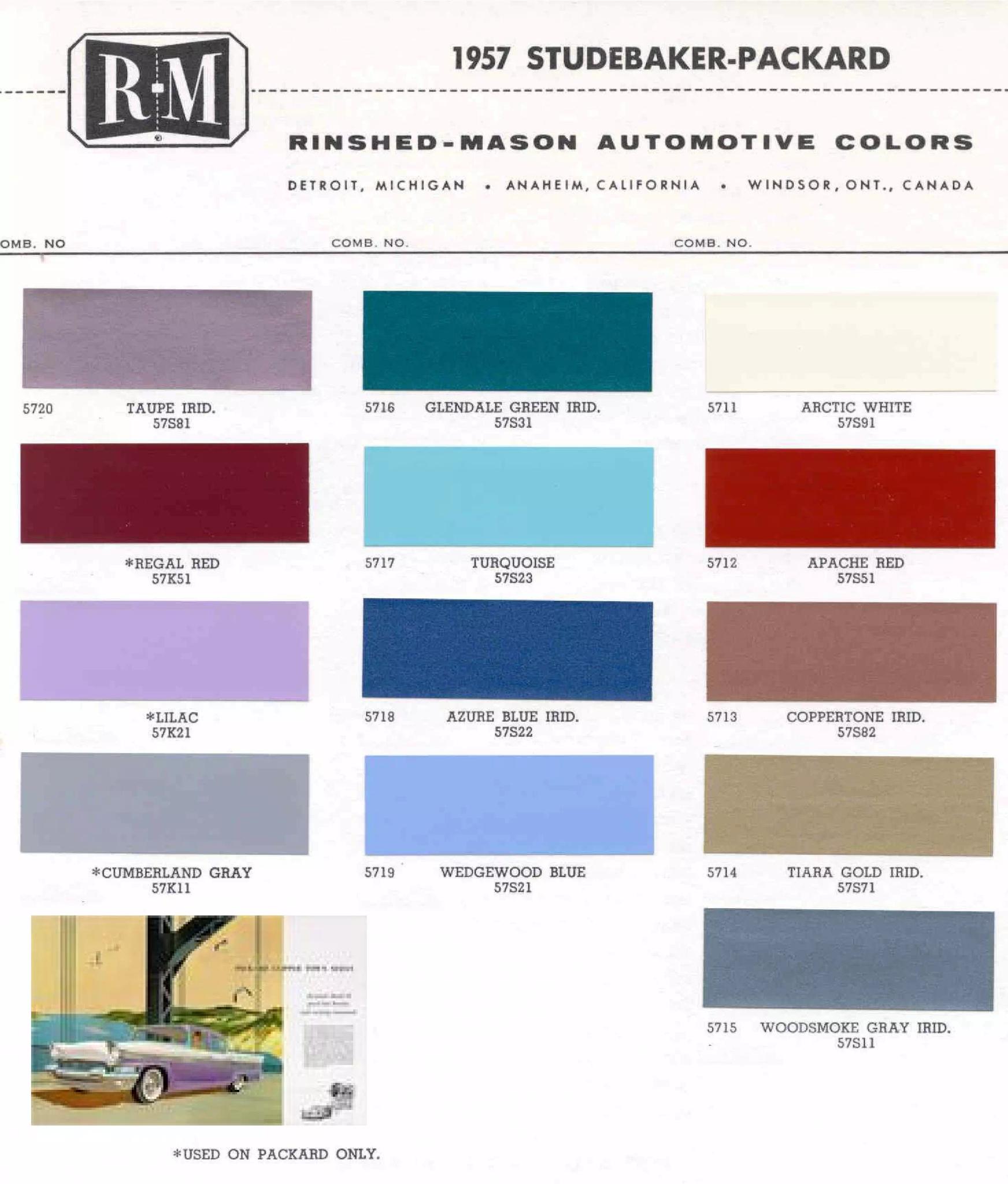 1957 Packard Paint Chart and Paint Codes Summary of all Colors and Codes used on Packard