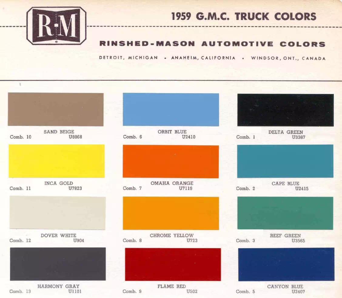 1959 GMC Trucks Paint Codes & Color Chart