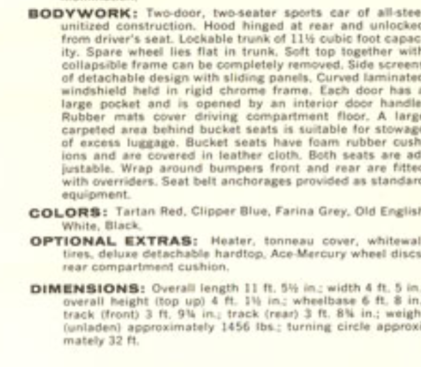 1962 Midget Colors from the Mg Brochure