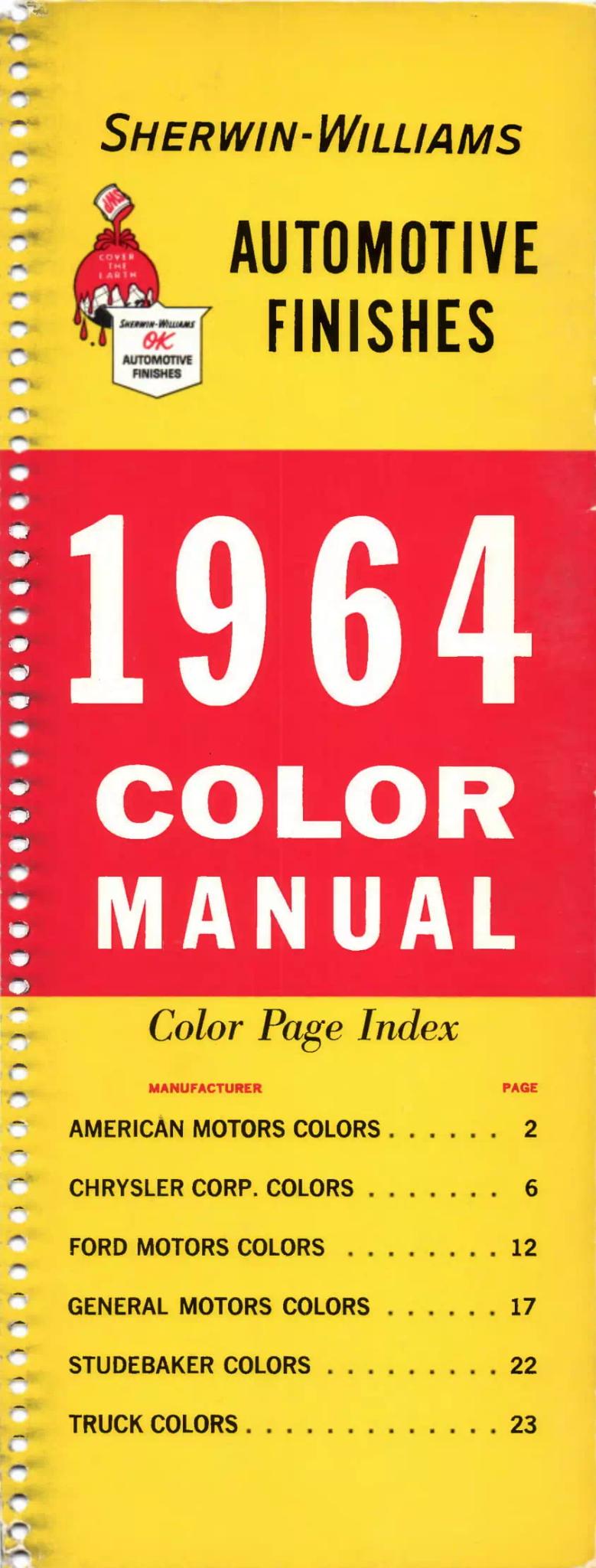 1964 Paint Code Color Book Front Cover Paint color examples, their ordering codes, the oem color code, and vehicles the color was used on