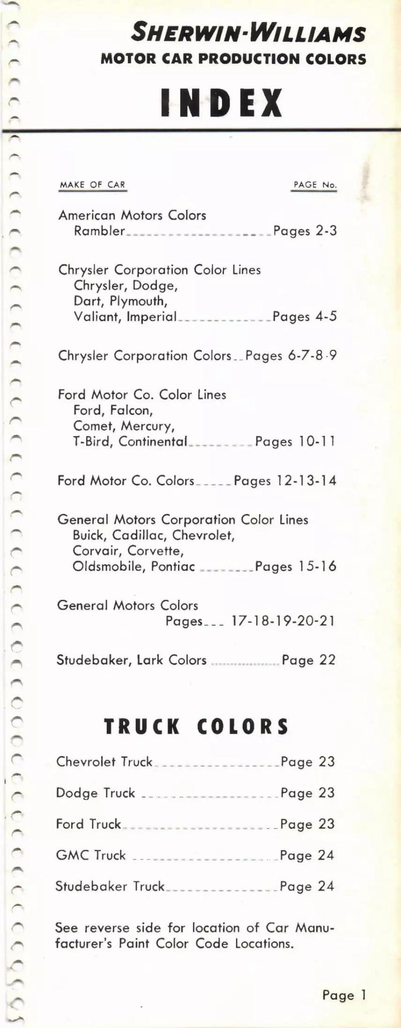 1964 Paint Code Color Book Paint Code Locations Paint color examples, their ordering codes, the oem color code, and vehicles the color was used on