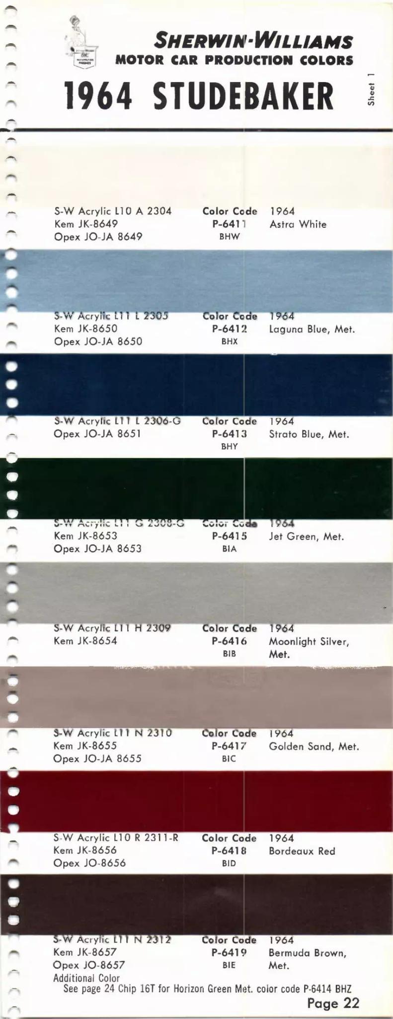 1964 Paint Code Color Book Studebaker Paint Codes & Color Chart Paint color examples, their ordering codes, the oem color code, and vehicles the color was used on