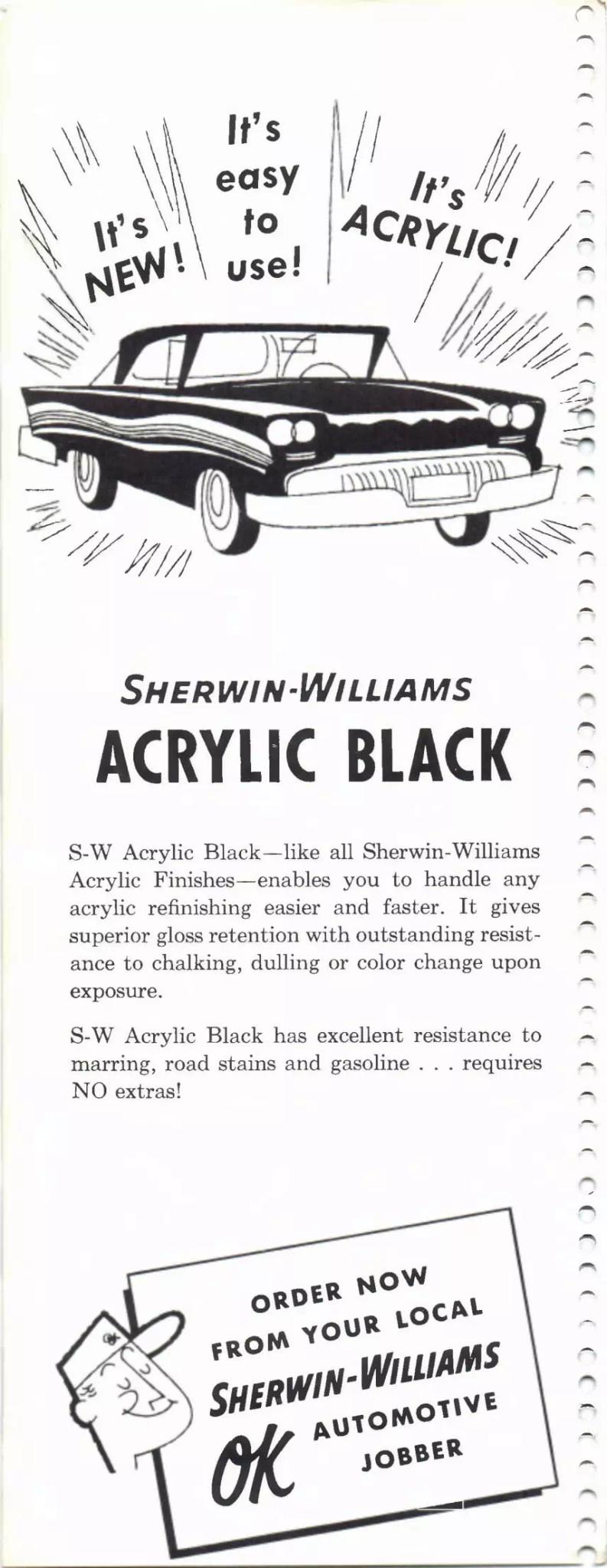 1964 Paint Code Color Book Sherwin William's Black Paint Advertisement Paint color examples, their ordering codes, the oem color code, and vehicles the color was used on