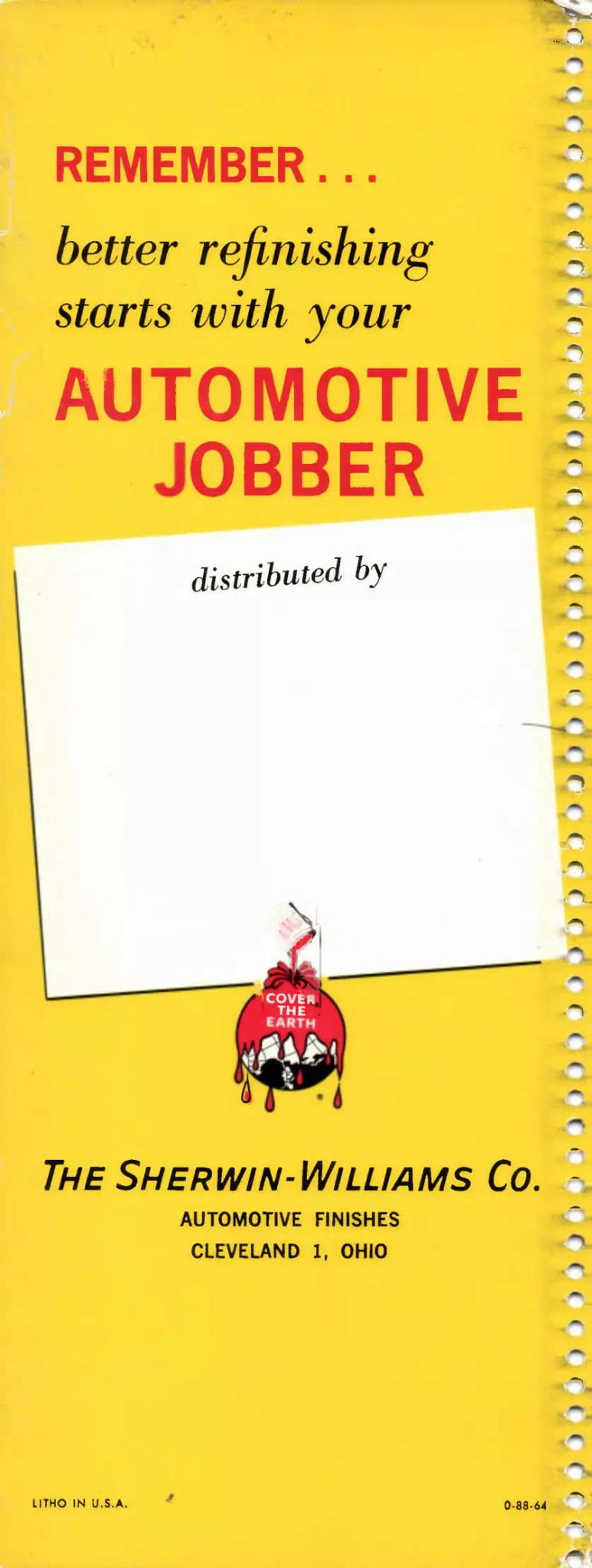 1964 Paint Code Color Book Back Cover Paint color examples, their ordering codes, the oem color code, and vehicles the color was used on