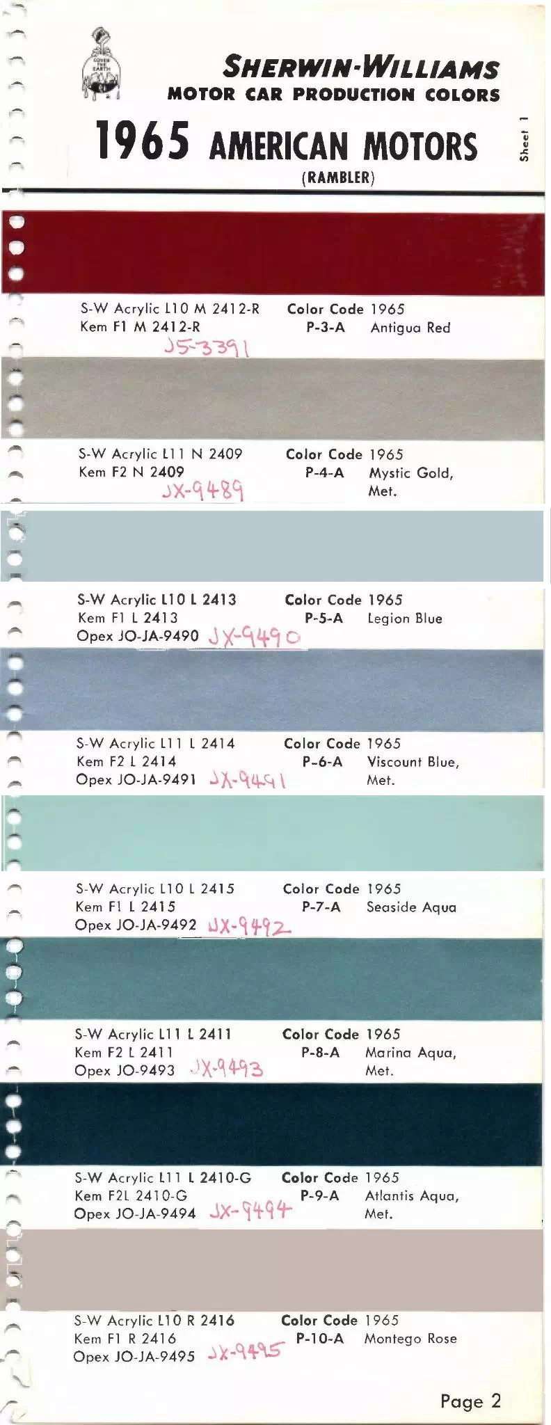 1965 Amc Paint Codes and Color Chart Paint Colors and Paint Codes Used on AMC Vehicles