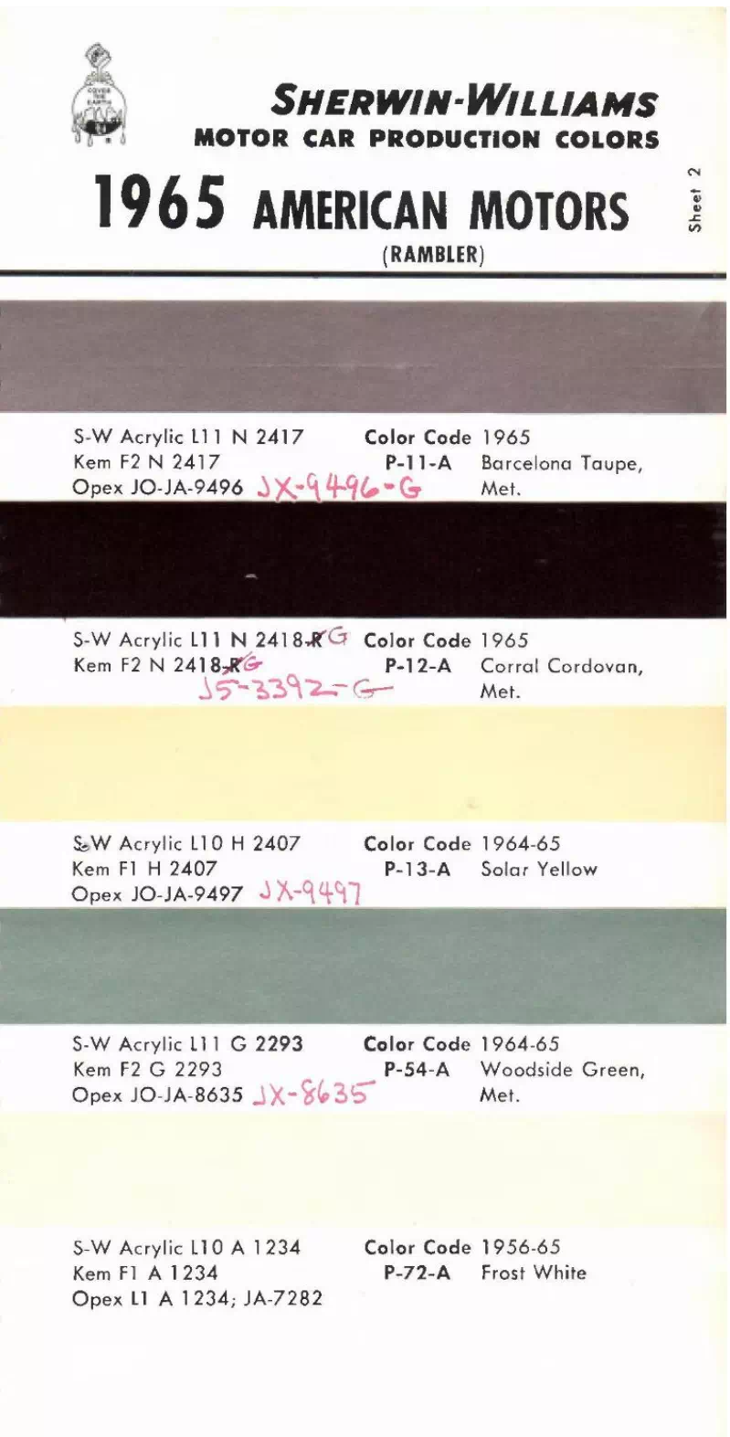 1965 Amc Paint Codes and Color Chart Paint Colors and Paint Codes Used on AMC Vehicles