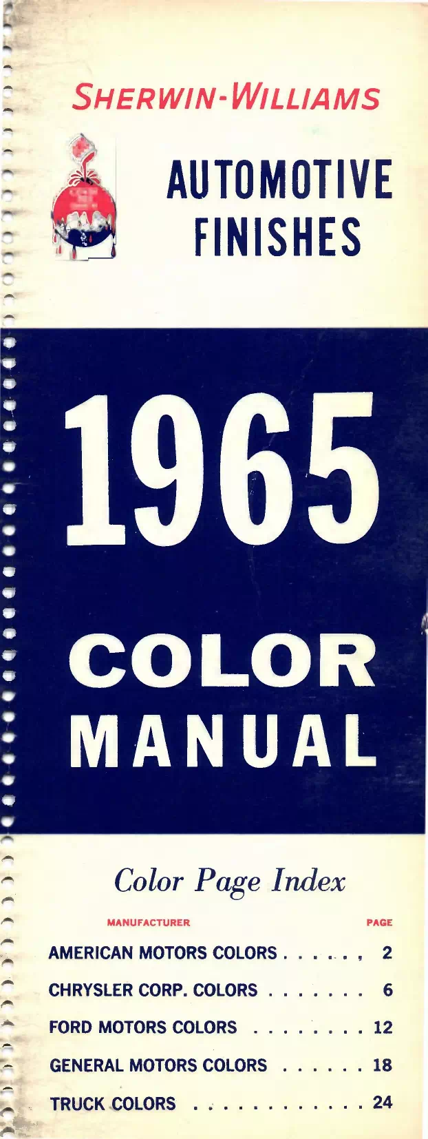 1965 Automotive Finishes Front Cover Page Paint color examples, their ordering codes, the oem color code, and vehicles the color was used on